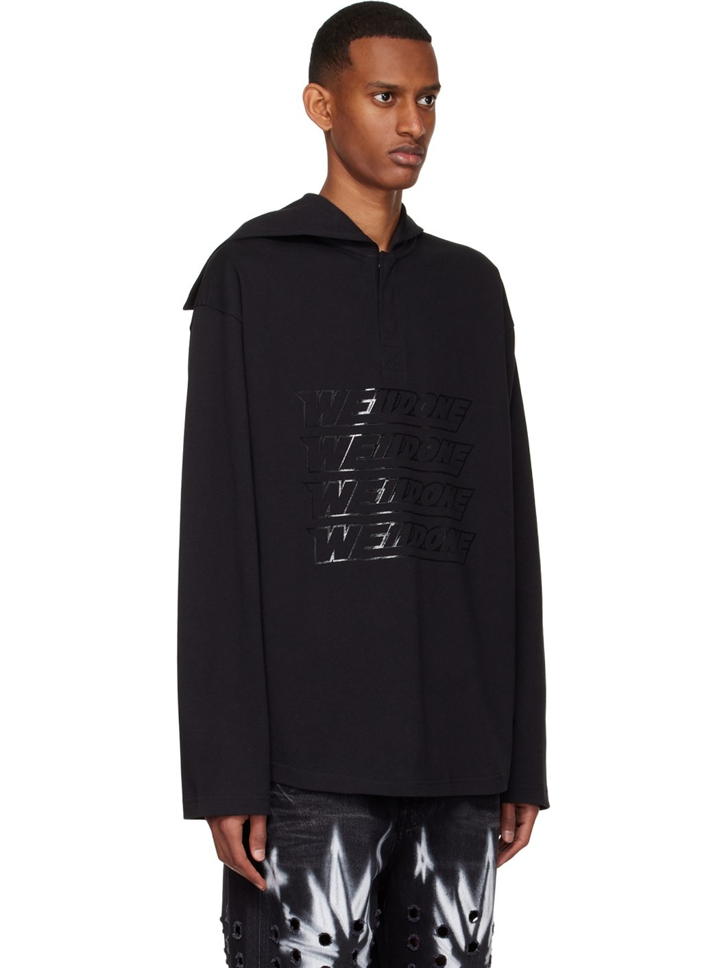 Black Cotton Henley - 2