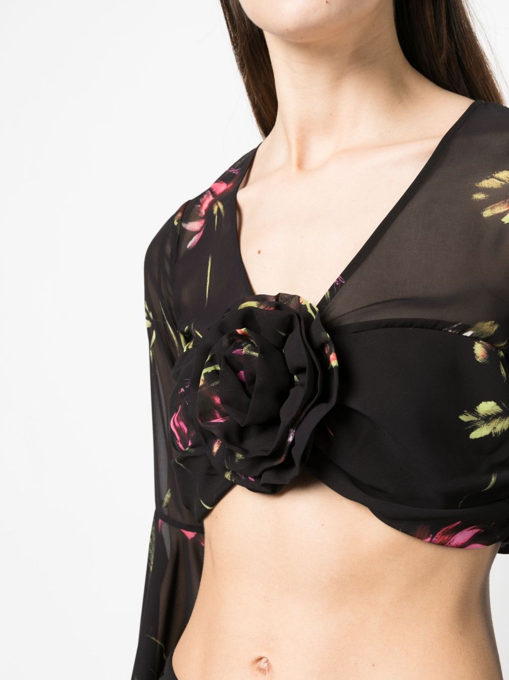 semi-sheer floral-print cropped blouse - 5