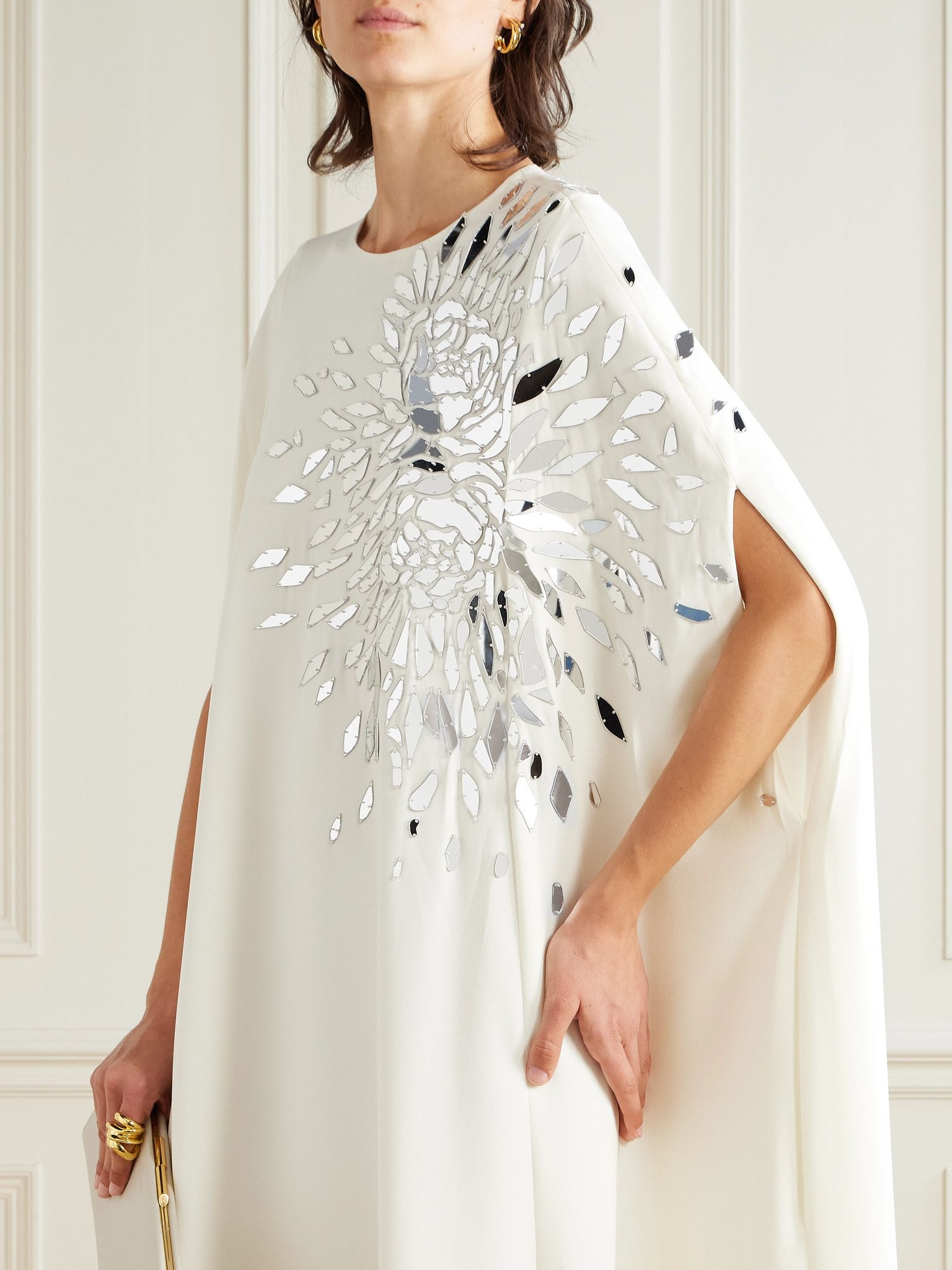 Embellished stretch-silk georgette gown Ivory - 5