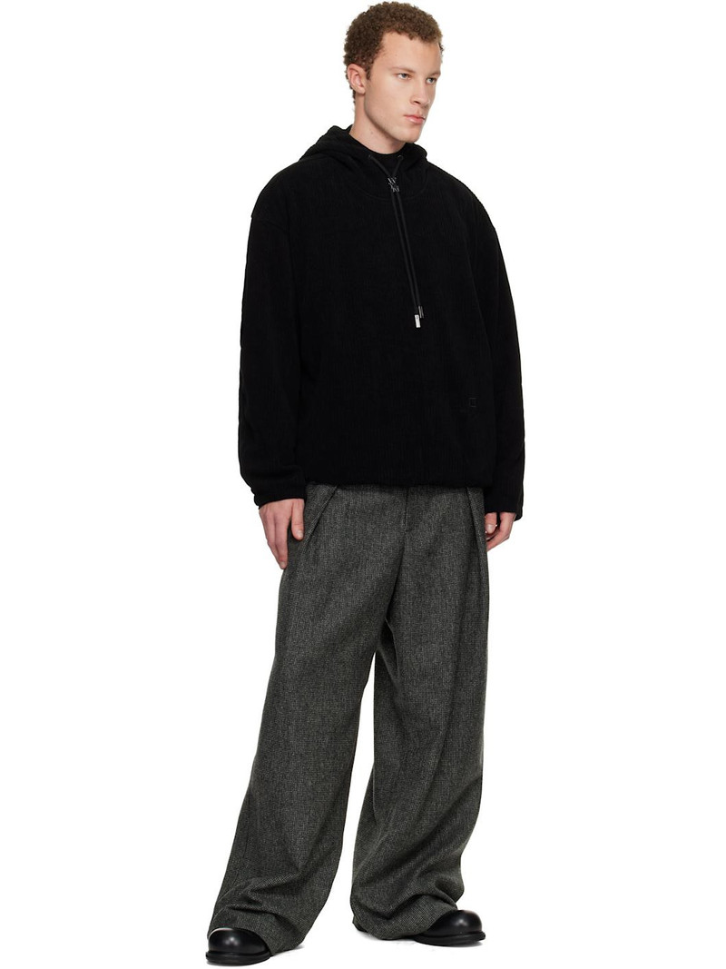 Wooyoungmi Black Ribbed Hoodie outlook