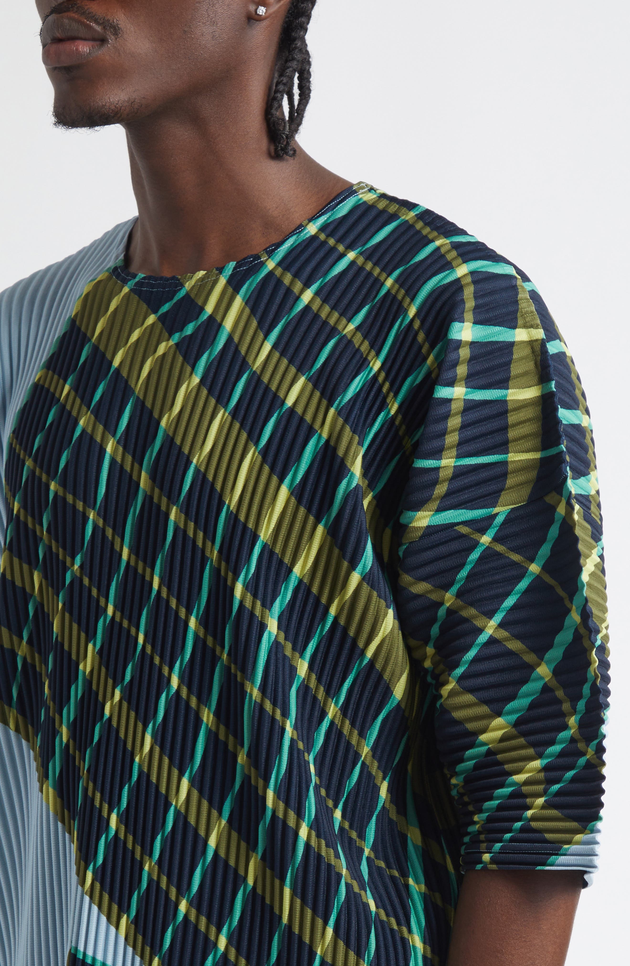 Homme Plissé Issey Miyake Windswept Plaid Pleated Top in Blue Gray at Nordstrom - 4