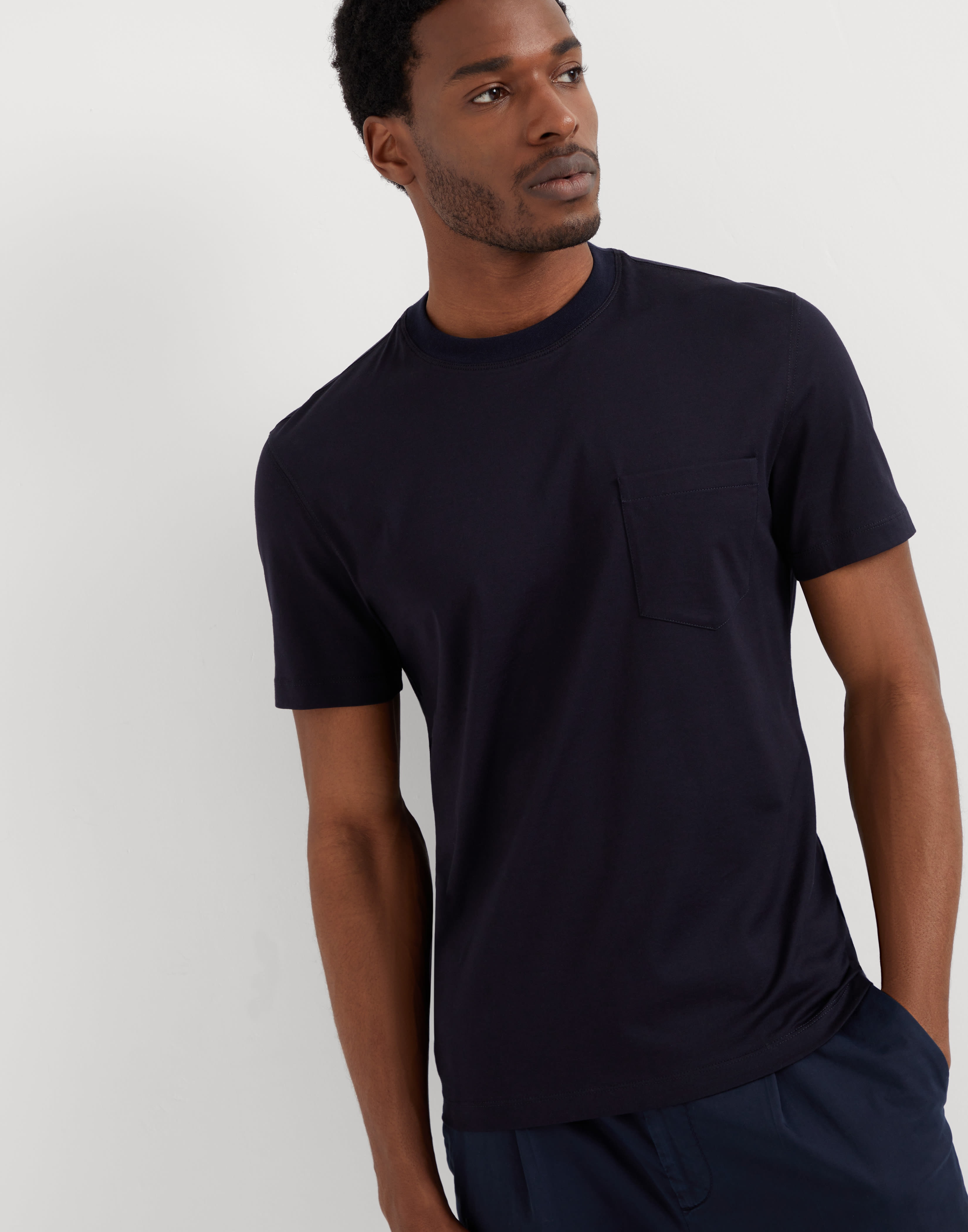 Cotton jersey crew neck T-shirt with chest pocket - 1