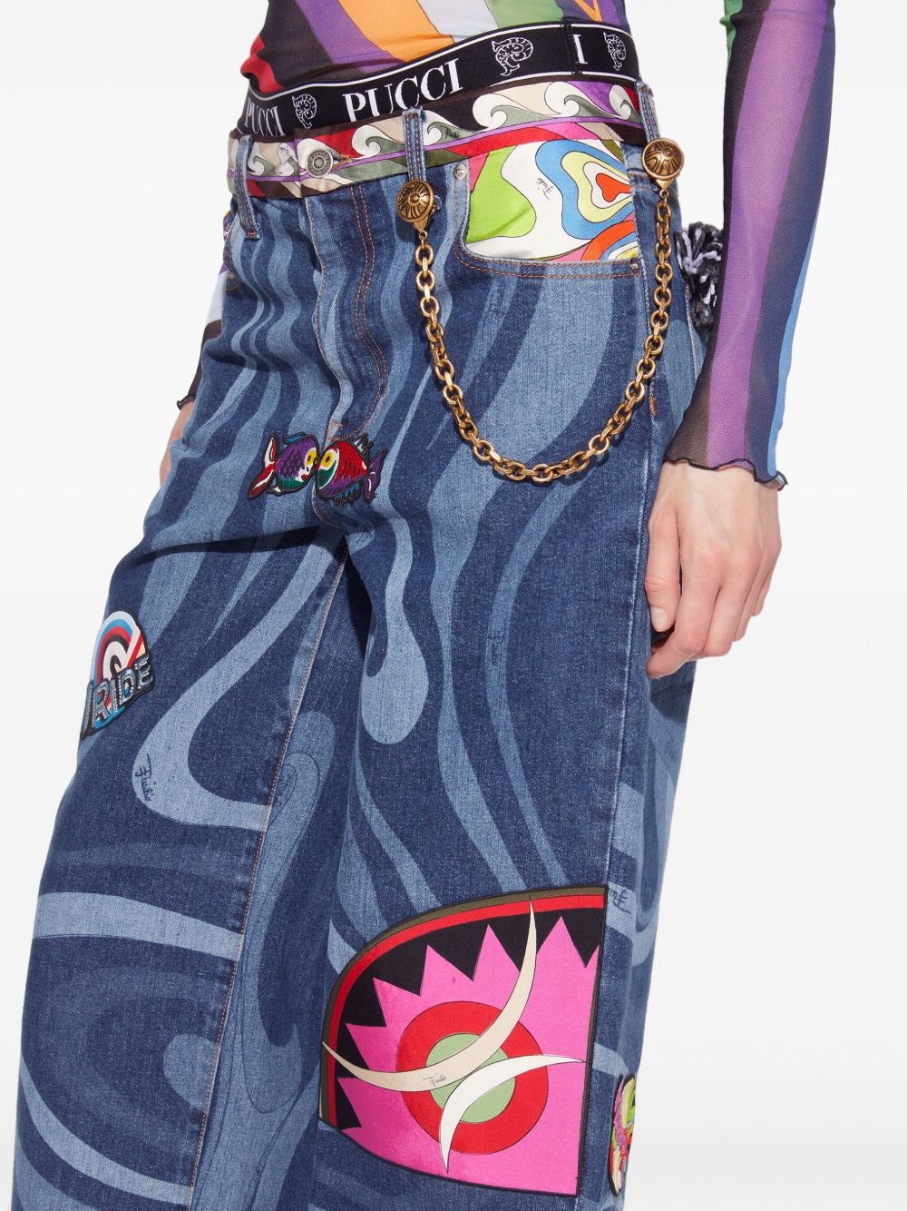 Marmo-print embellished jeans - 5