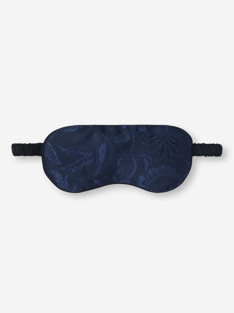 Derek Rose Eye Mask Silk Jacquard Navy Jungle Paisley Pattern outlook