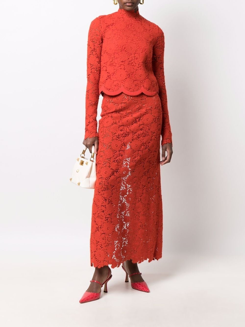 high-waist floral-embroidered skirt - 2