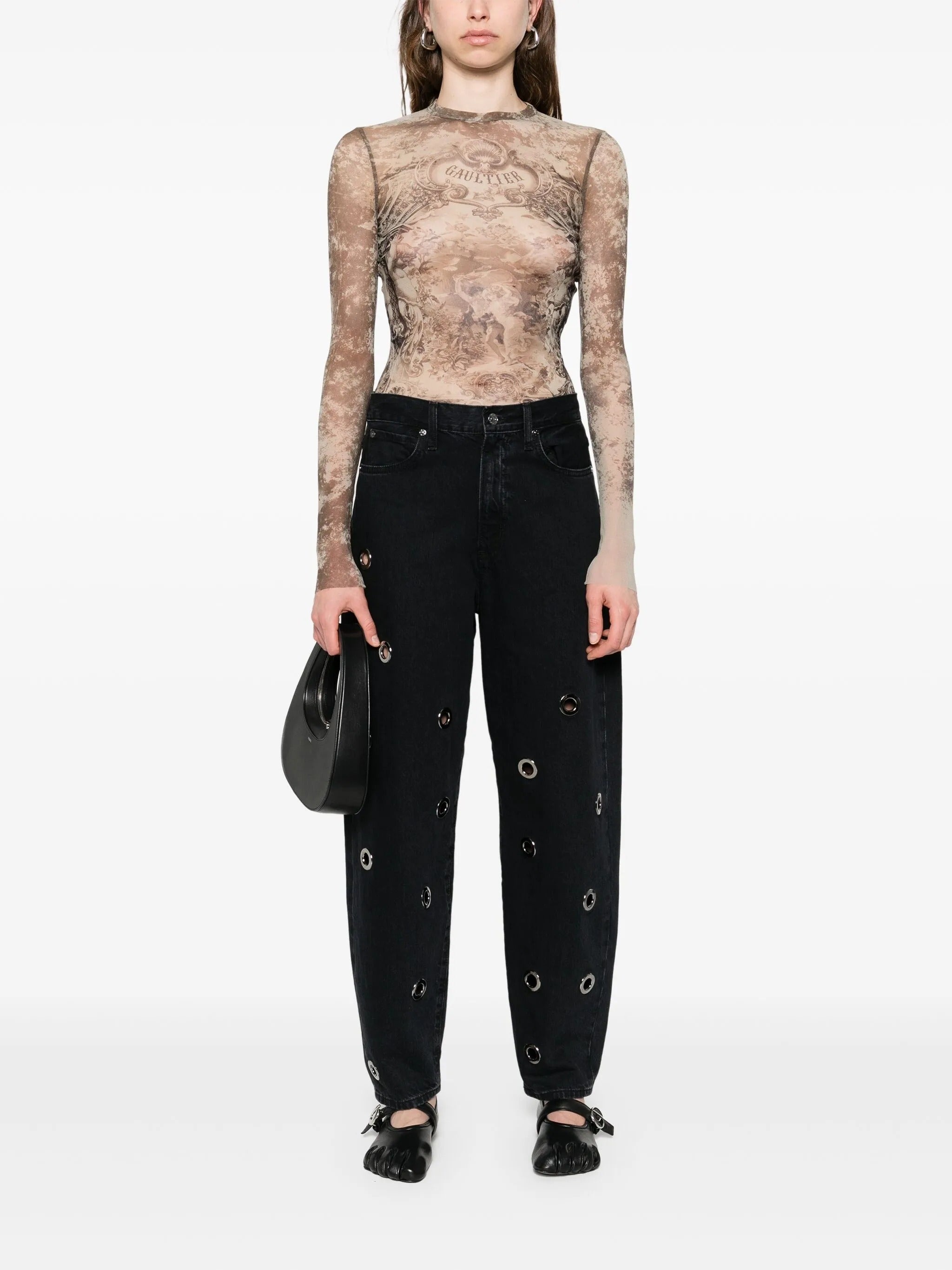 JEAN PAUL GAULTIER - Women Mesh Printed "Médaillon" Long Sleeves Top - 1