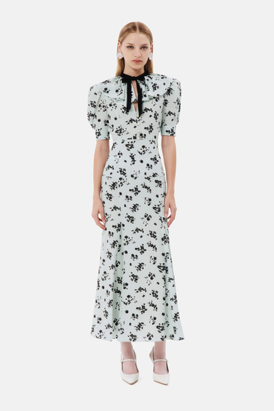 Alessandra Rich ROSE PRINT SILK DRESS WITH VOLANT COLLAR AND BOW outlook