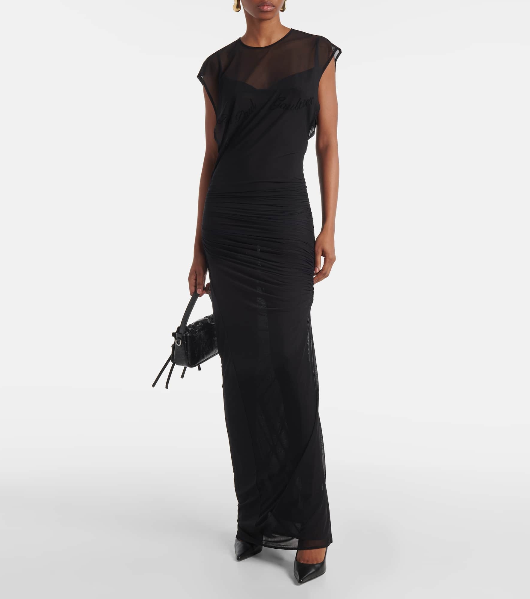 Flocked open-back tulle maxi dress - 2