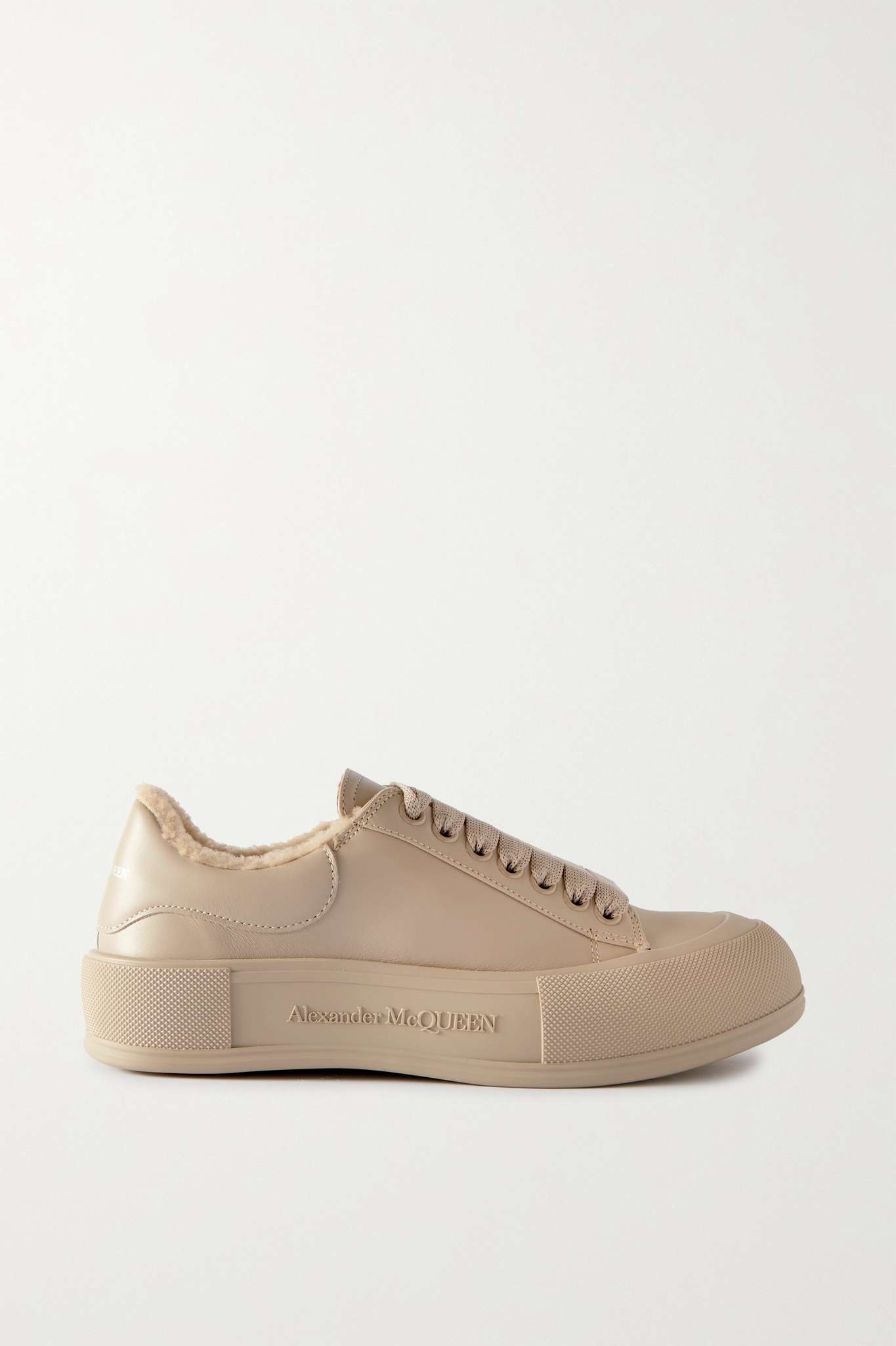 Shearling-lined leather exaggerated-sole sneakers - 1