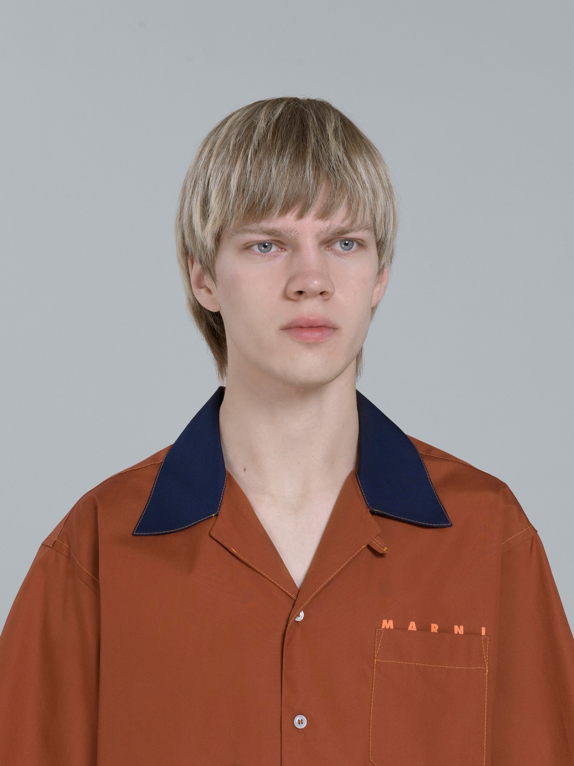 BROWN LOGO PRINT POPLIN BOWLING SHIRT - 4