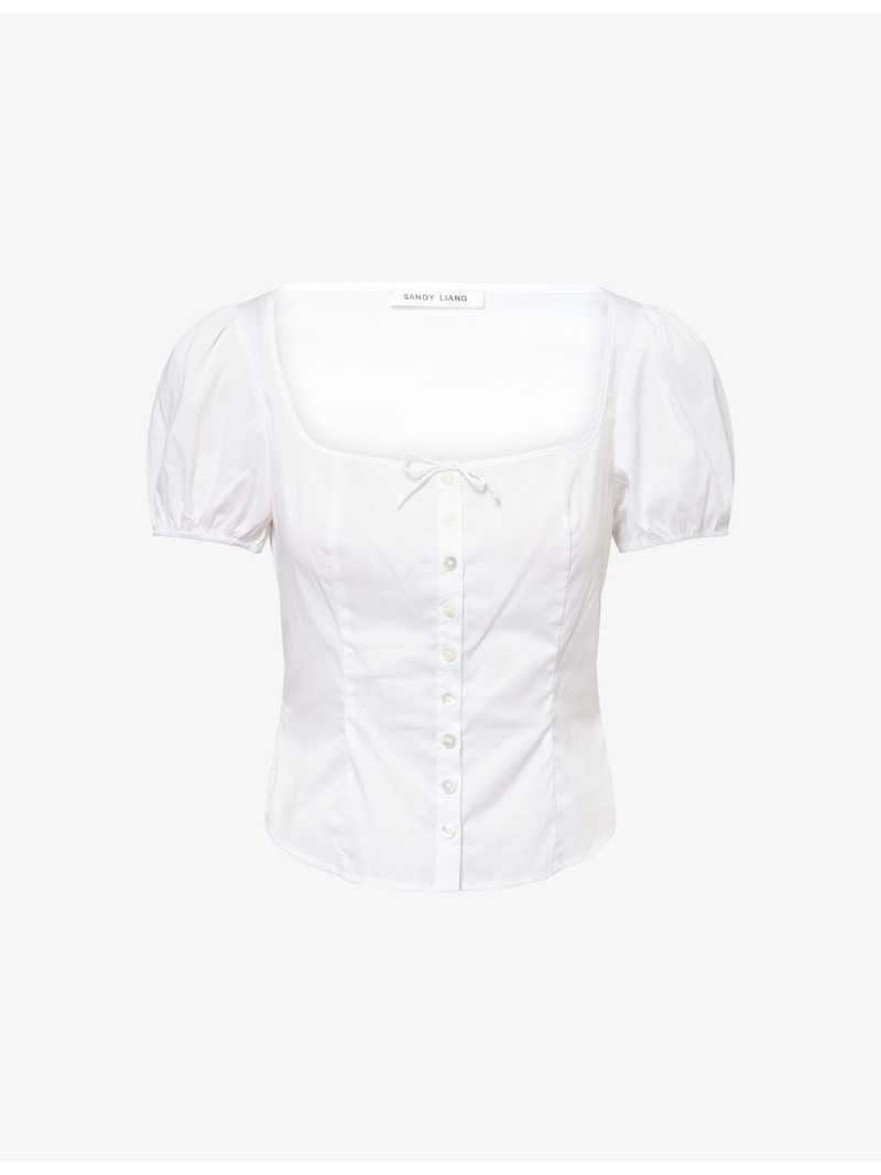 Walnut Puff-Sleeve Cotton Top 1