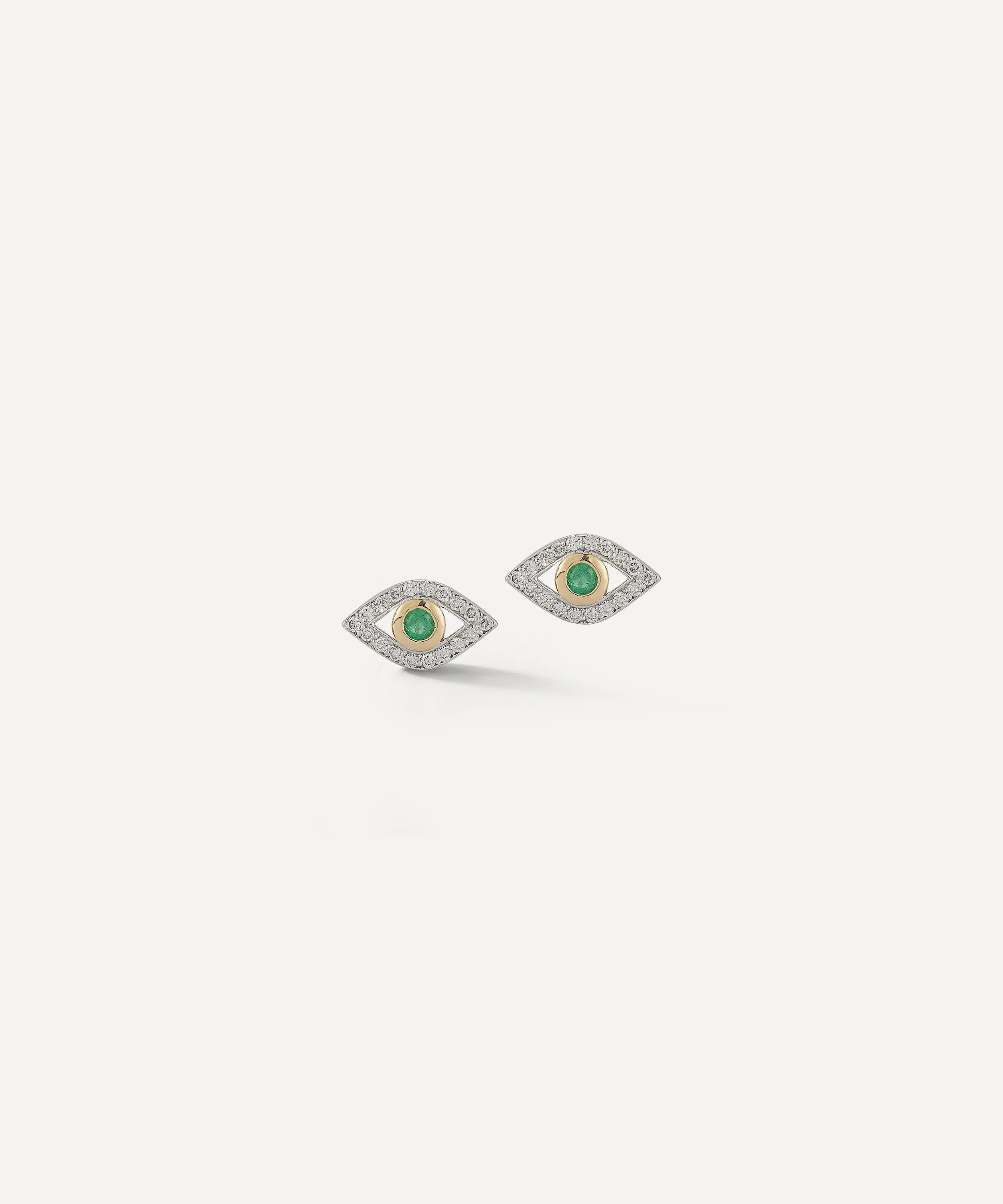 14ct Gold Emerald Evil Eye Stud Earrings - 1