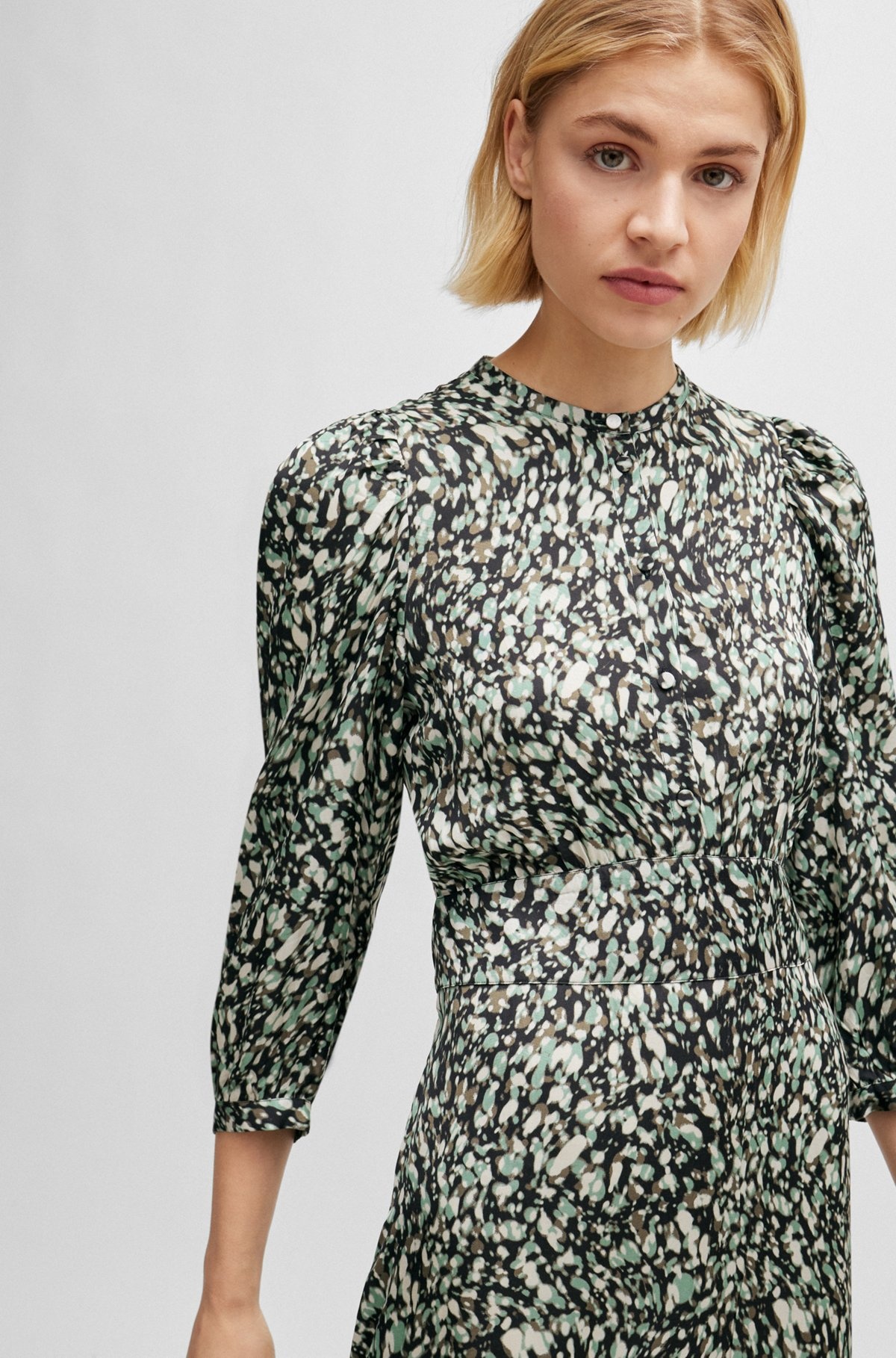 LONG-SLEEVED DRESS IN PRINTED CANVAS WITH BUTTONED PLACKET - 6