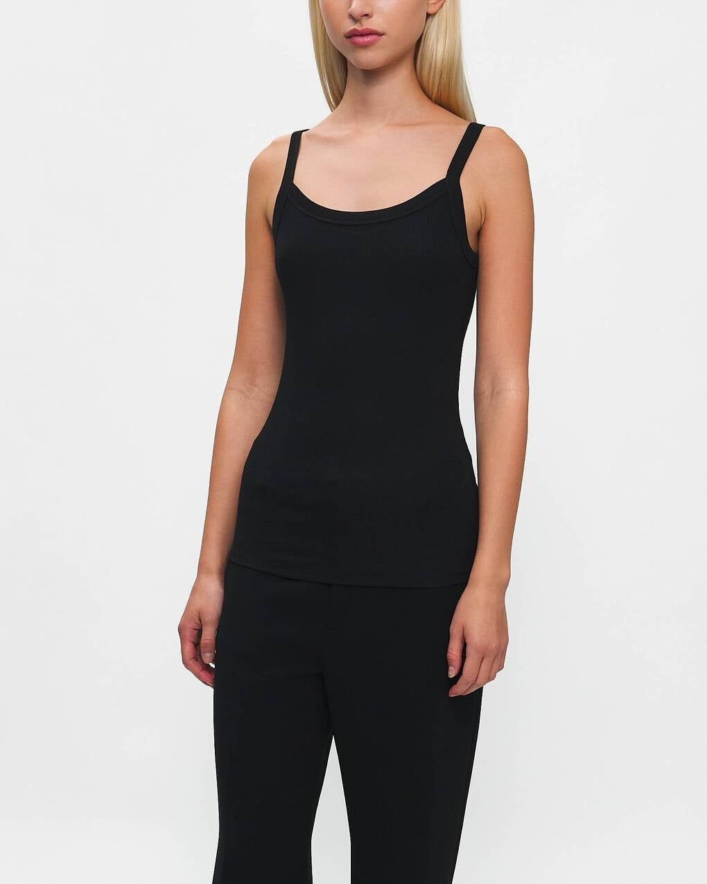 Top Fine Rib Singlet Black - 2