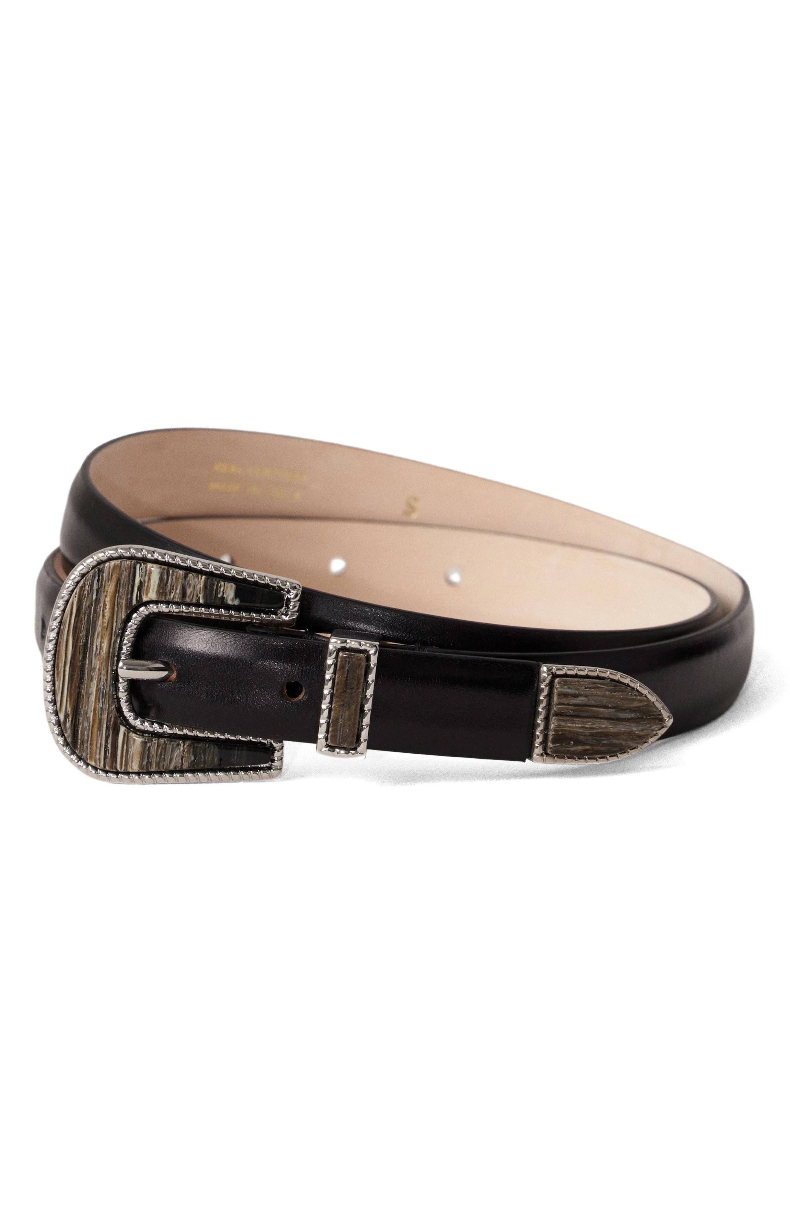 Déhanche Travertine Leather Belt in Black/onyx/silver at Nordstrom - 1