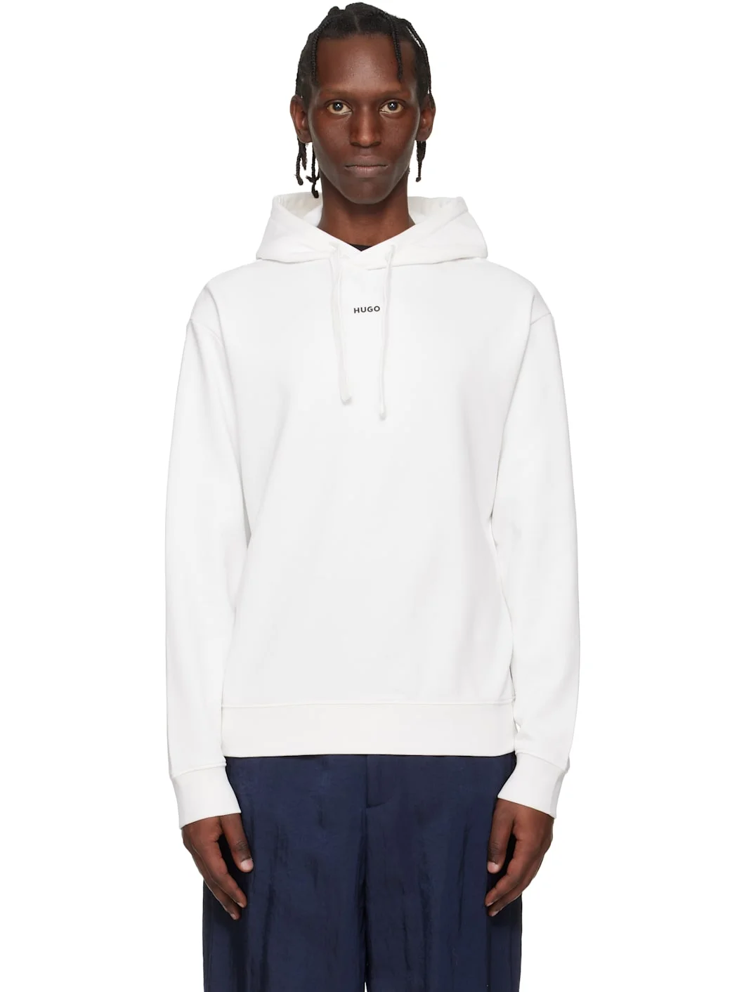 White Relaxed-Fit Logo Print Hoodie - 1