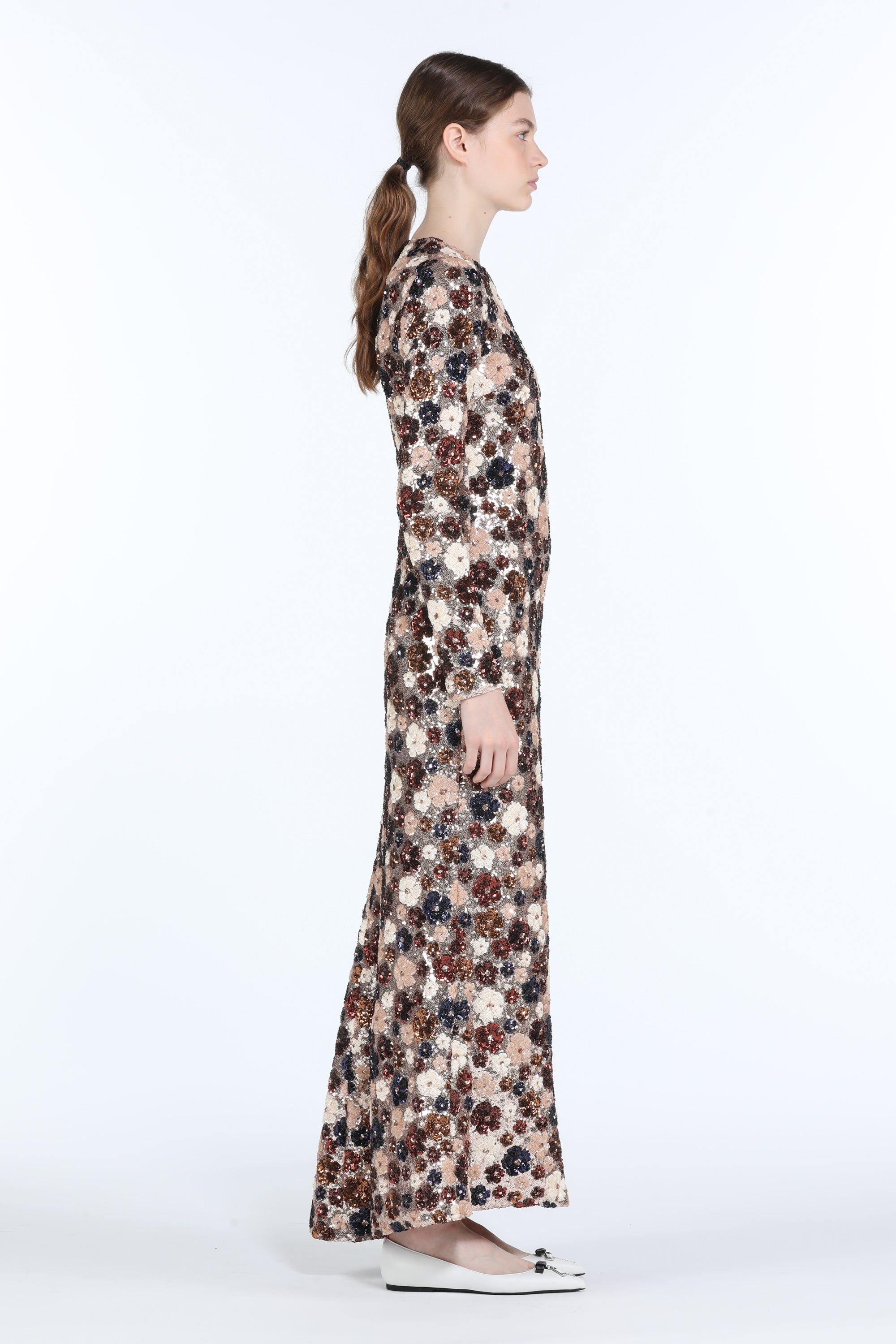 FLORAL-EMBELLISHED SEQUIN LONG DRESS - 3