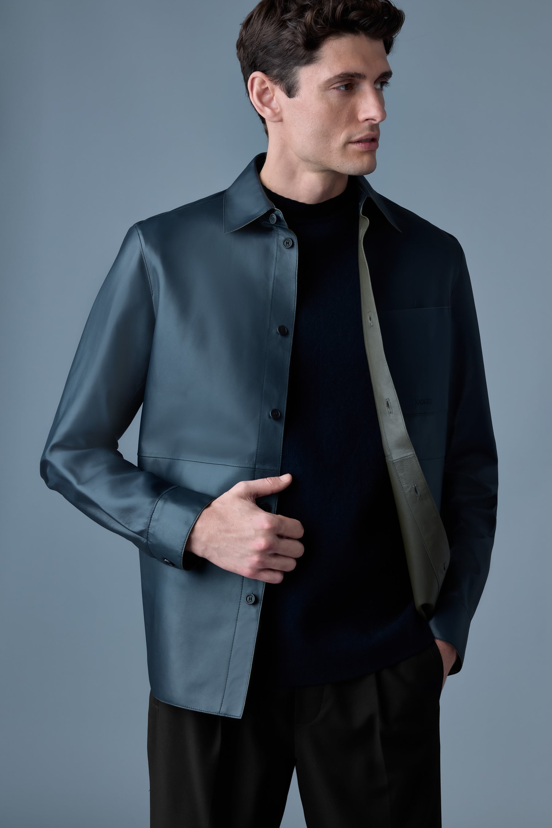 REMINGTON Two-tone colored leather overshirt - 5