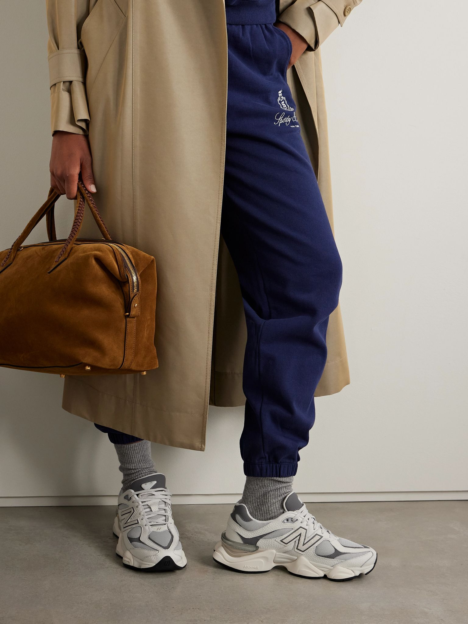 9060 rubber-trimmed textured-leather and mesh sneakers White - 2