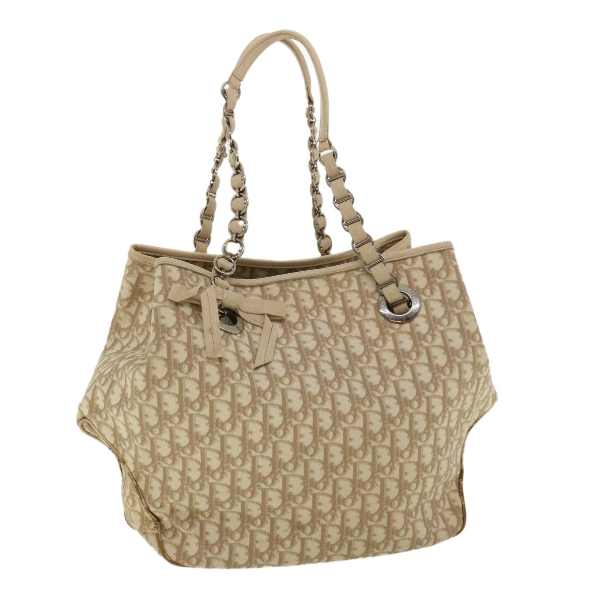 DIOR Trotter Canvas Chain Tote Bag Leather Beige - 1