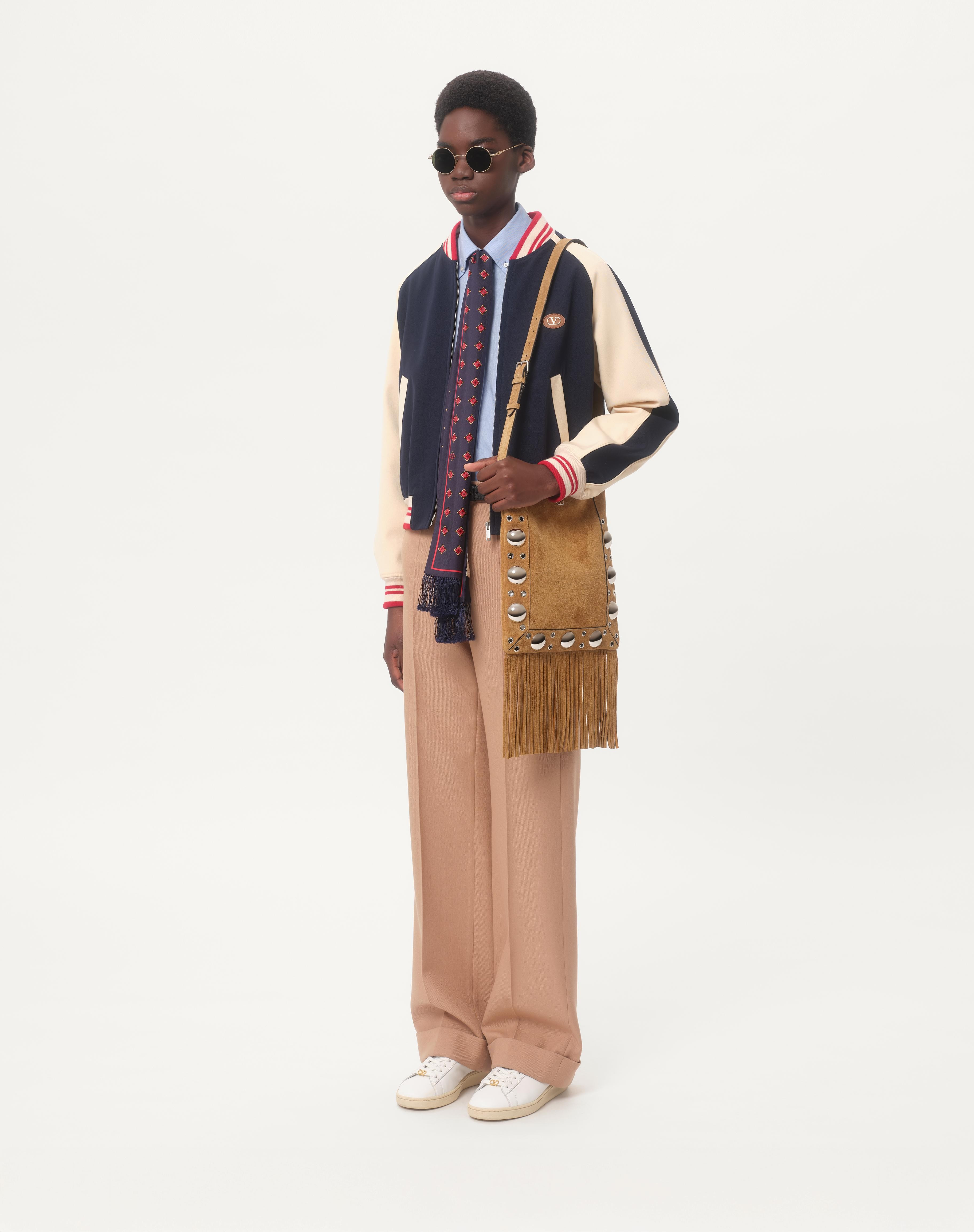 WOOL AND COTTON BOMBER JACKET WITH VLOGO AND CHAT DE LA MAISON PATCH - 2