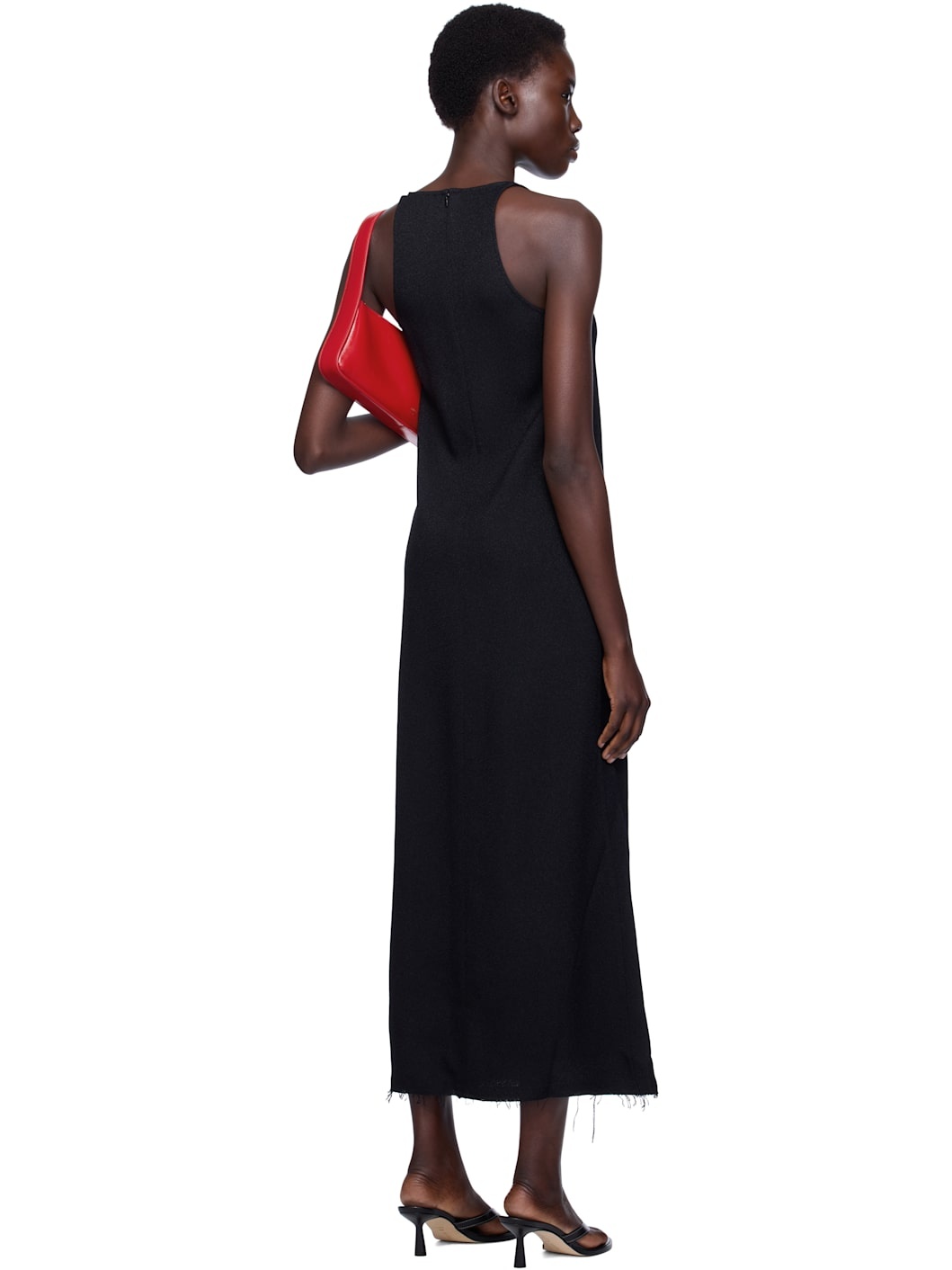 Black Scoop-Neck Sablé Midi Dress - 3