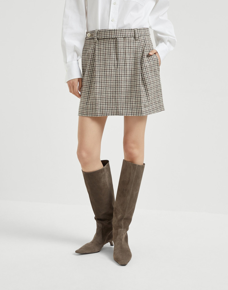 virgin wool checked flannel mini skirt - 1