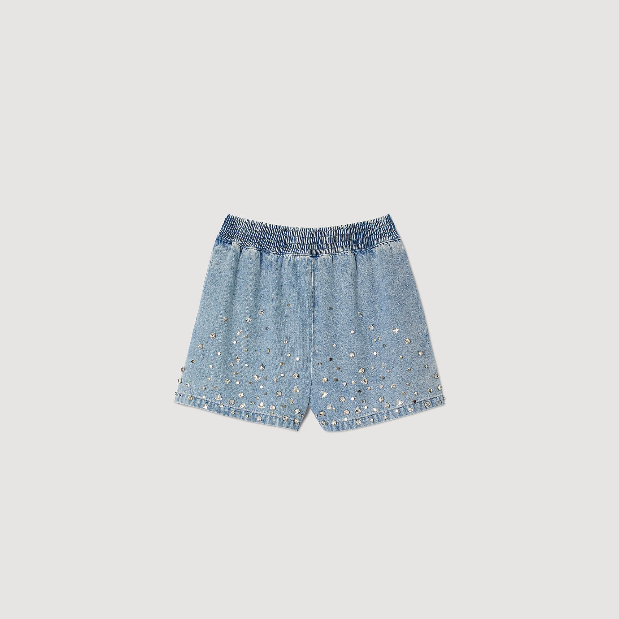WIDE-LEG RHINESTONE DENIM SHORTS - 1