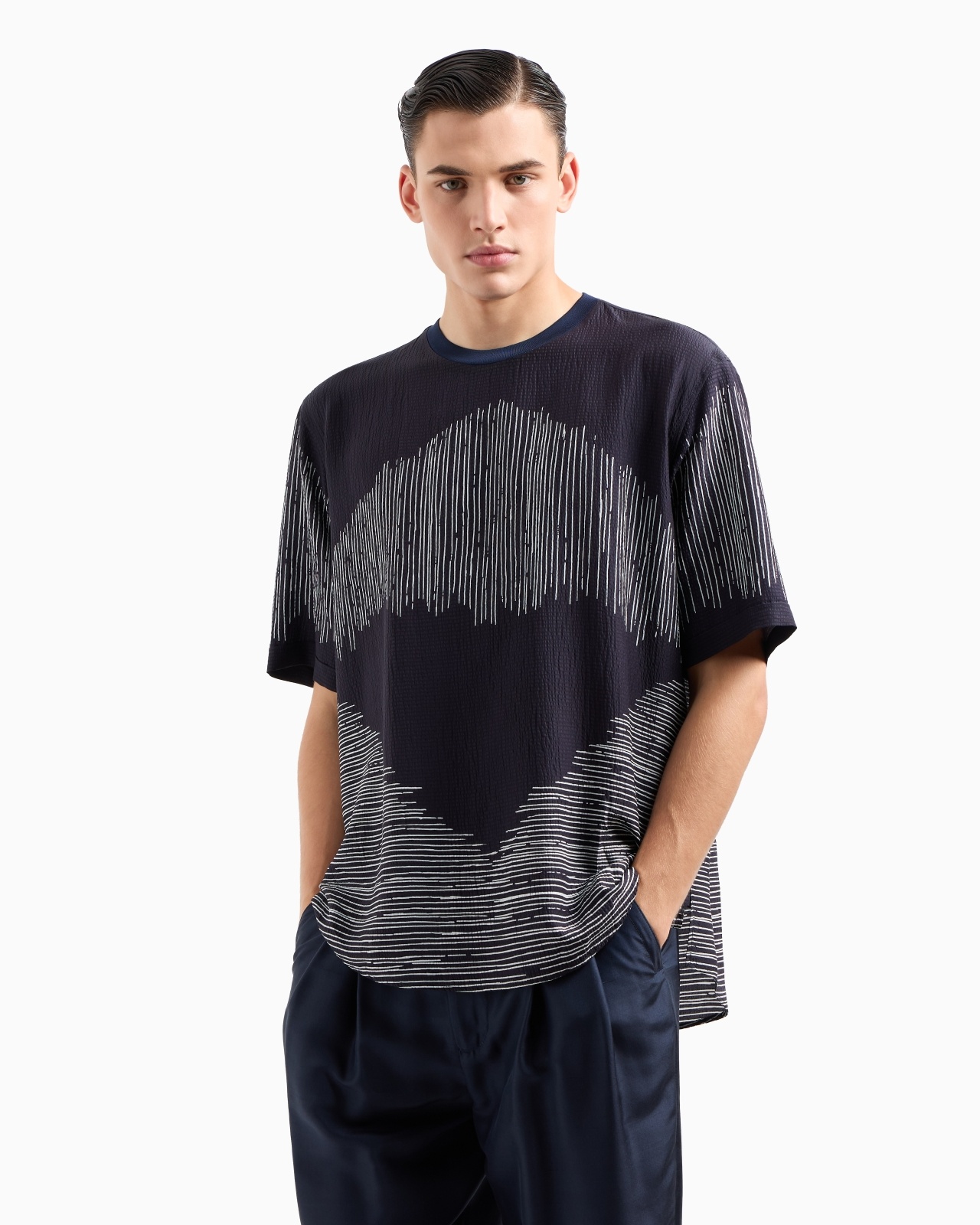 PRINTED SEERSUCKER VISCOSE AND SILK T-SHIRT SHIRT - 4