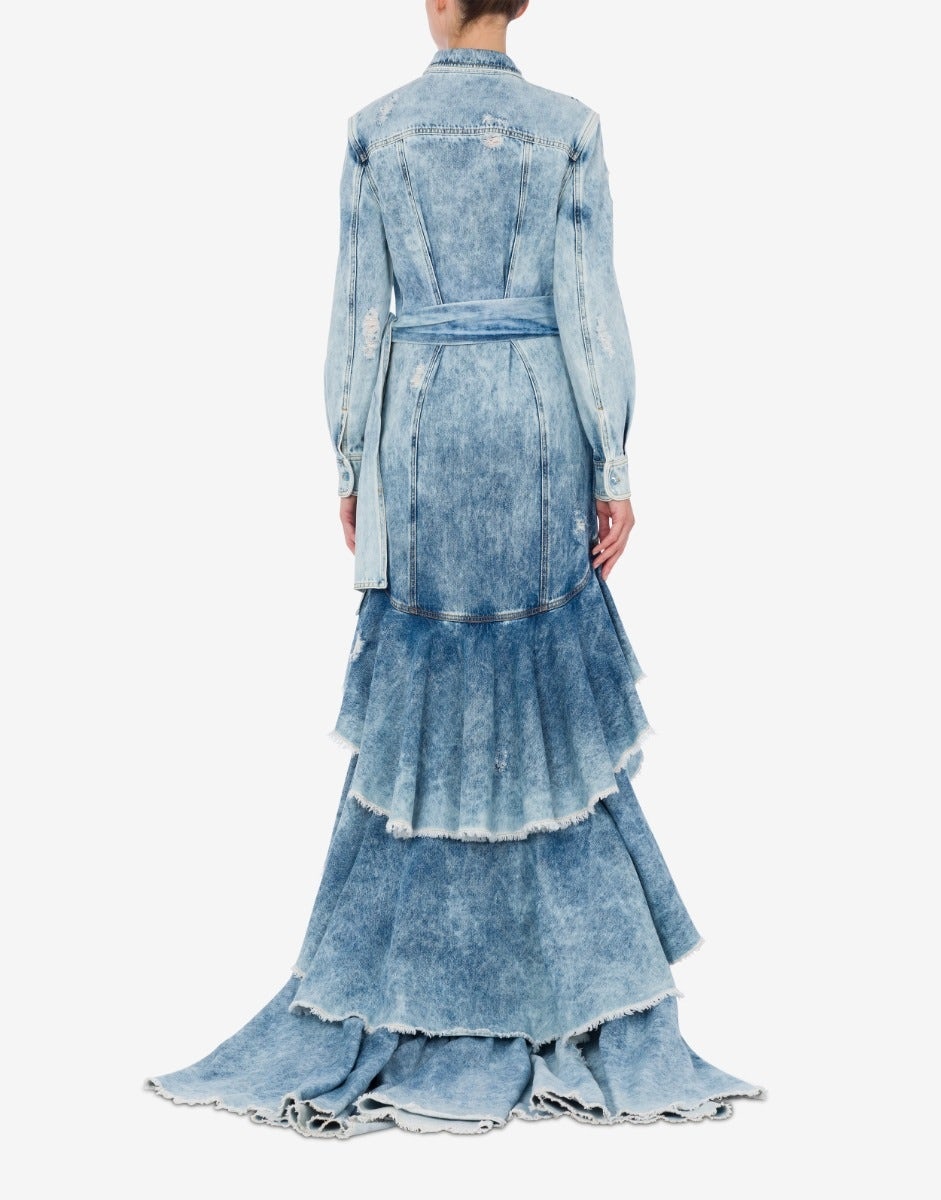 BLUE DENIM DRESS WITH TRAIN - 3