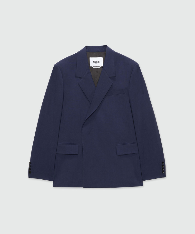 Double-breasted jacket in blue virgin wool 1