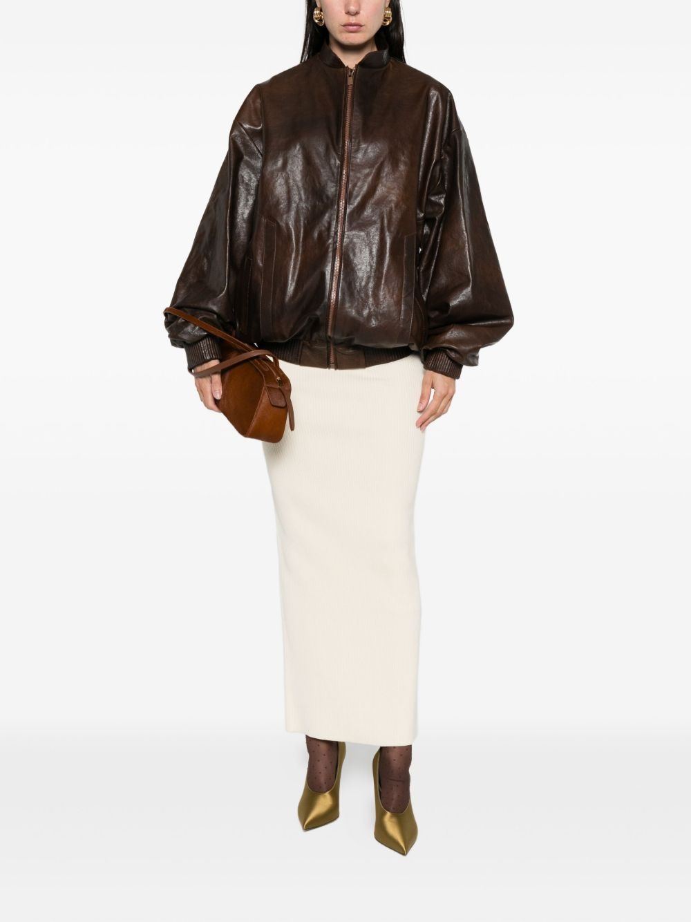 zip-front leather bomber jacket - 2