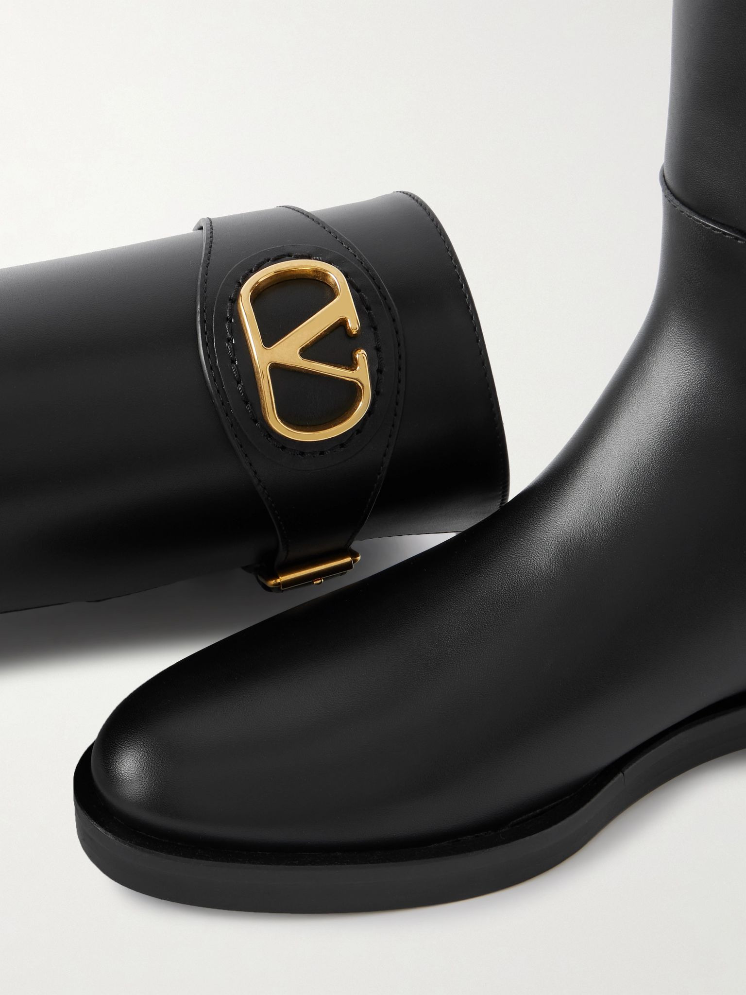 VLogo leather knee boots Black - 4