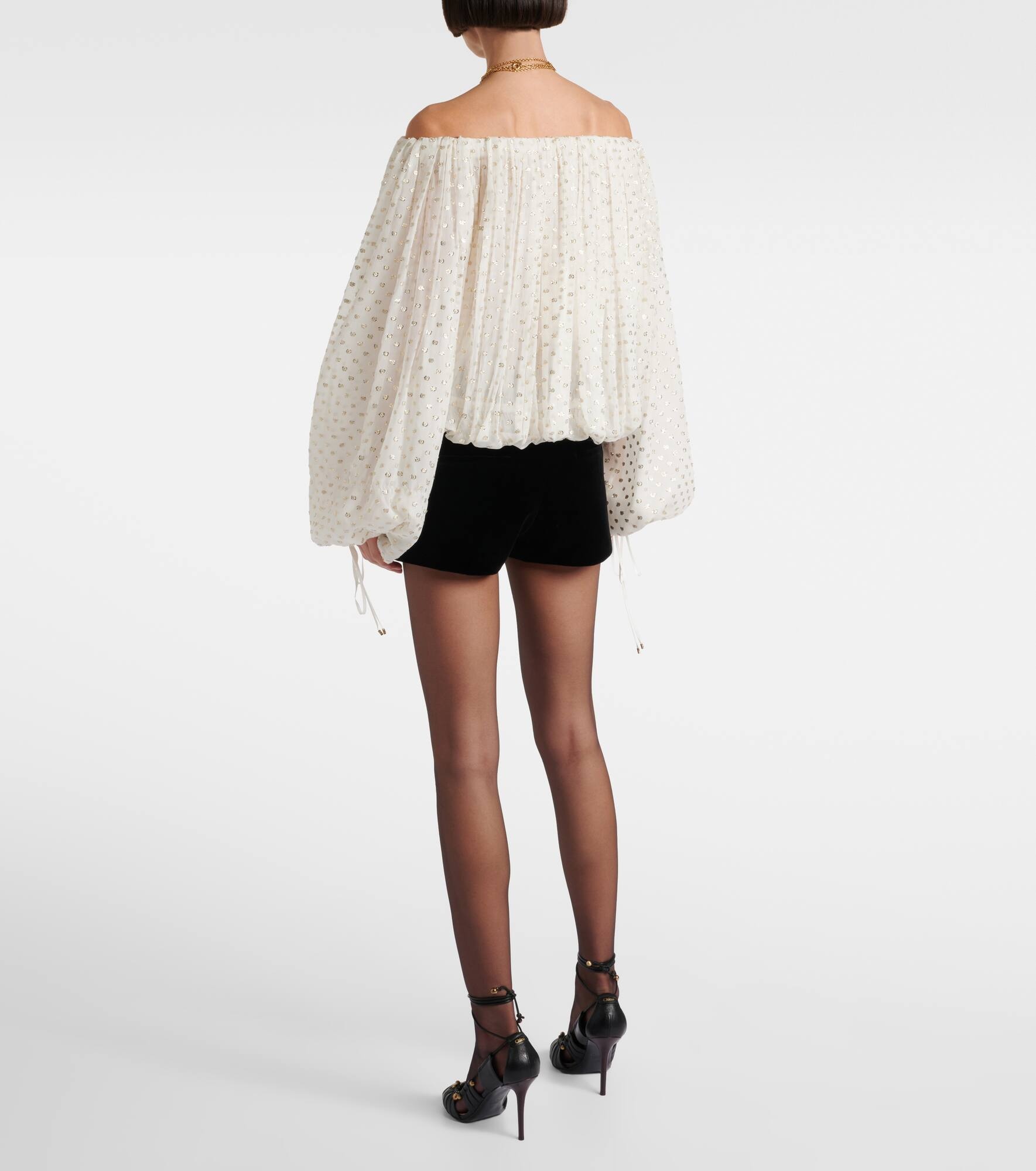 Polka-dot jacquard silk-blend mousseline top - 3