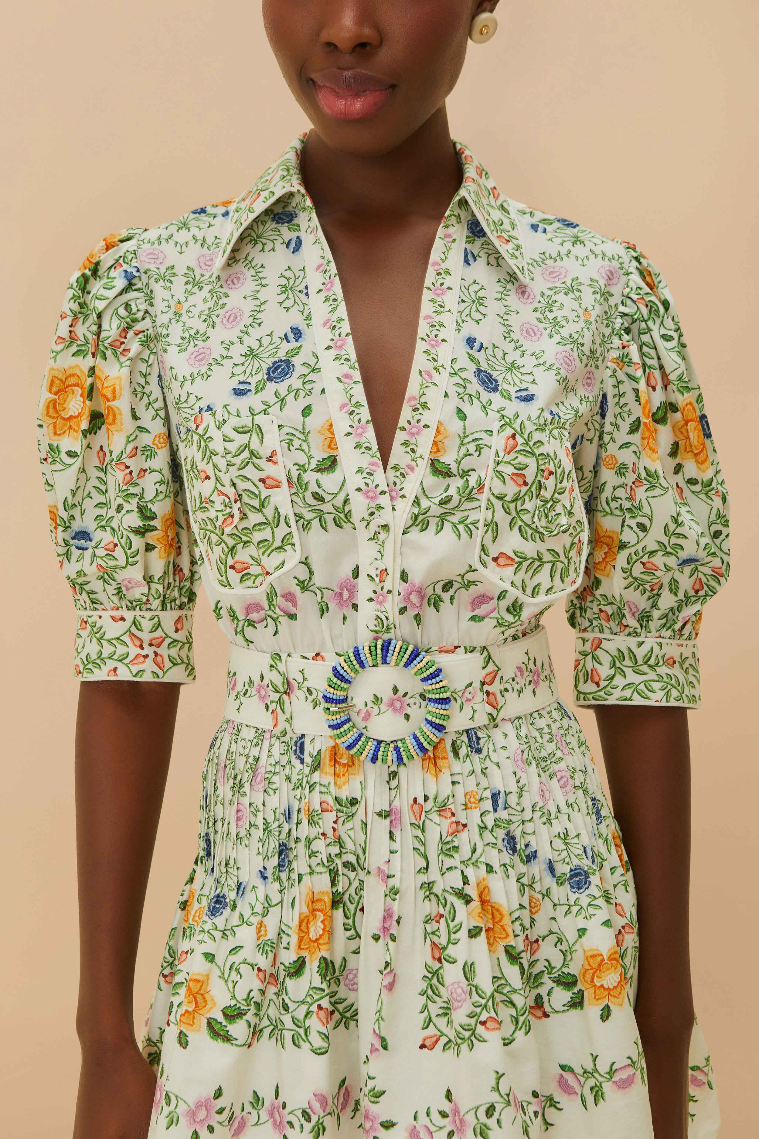 Off-White Folk Floral Short Sleeve Mini Dress - 2