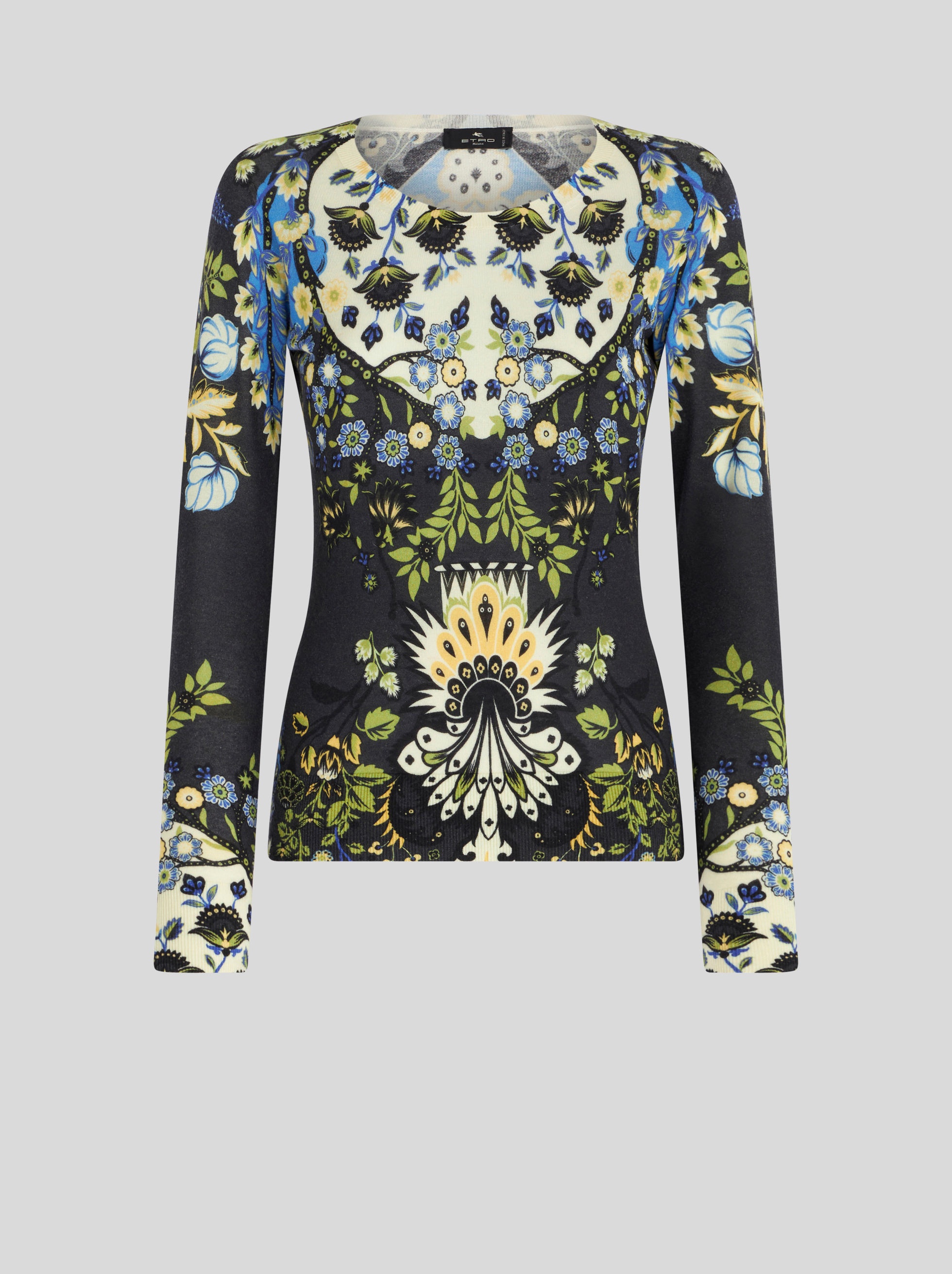 SILK AND CASHMERE ROUND NECK JUMPER WITH PRINT - 1