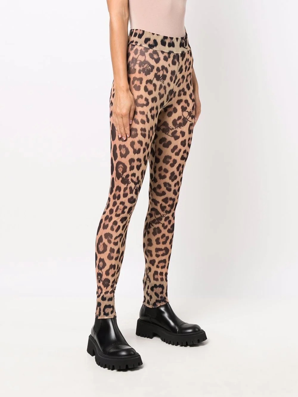 leopard-print semi-sheer leggings - 3