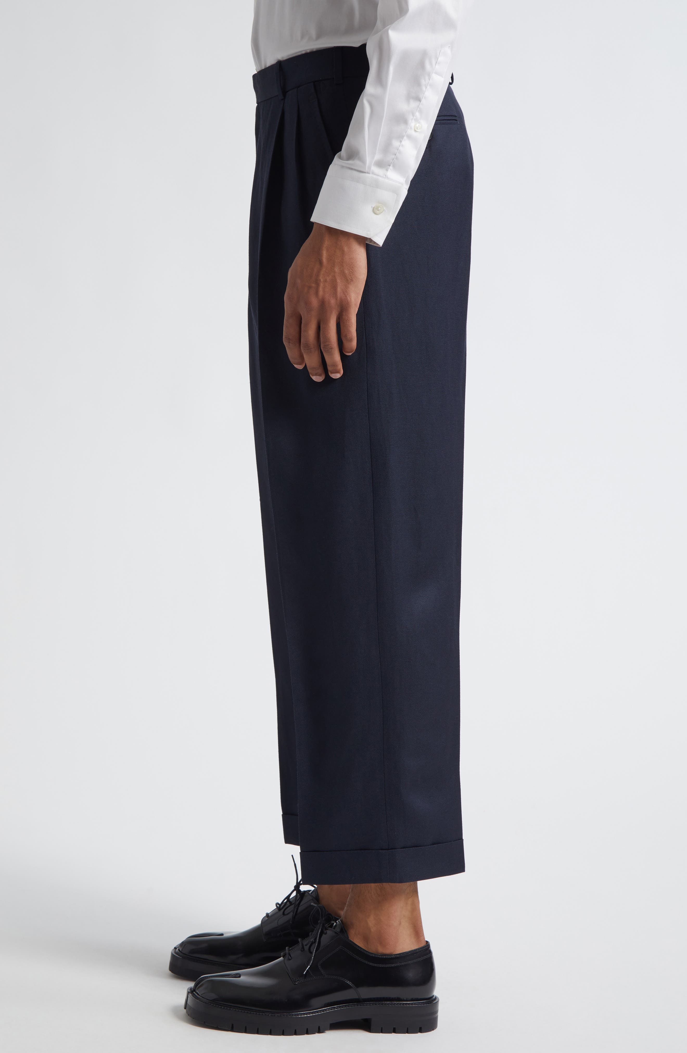 Maison Margiela Pleated Crop Barathea Straight Leg Pants in Blue at Nordstrom - 3