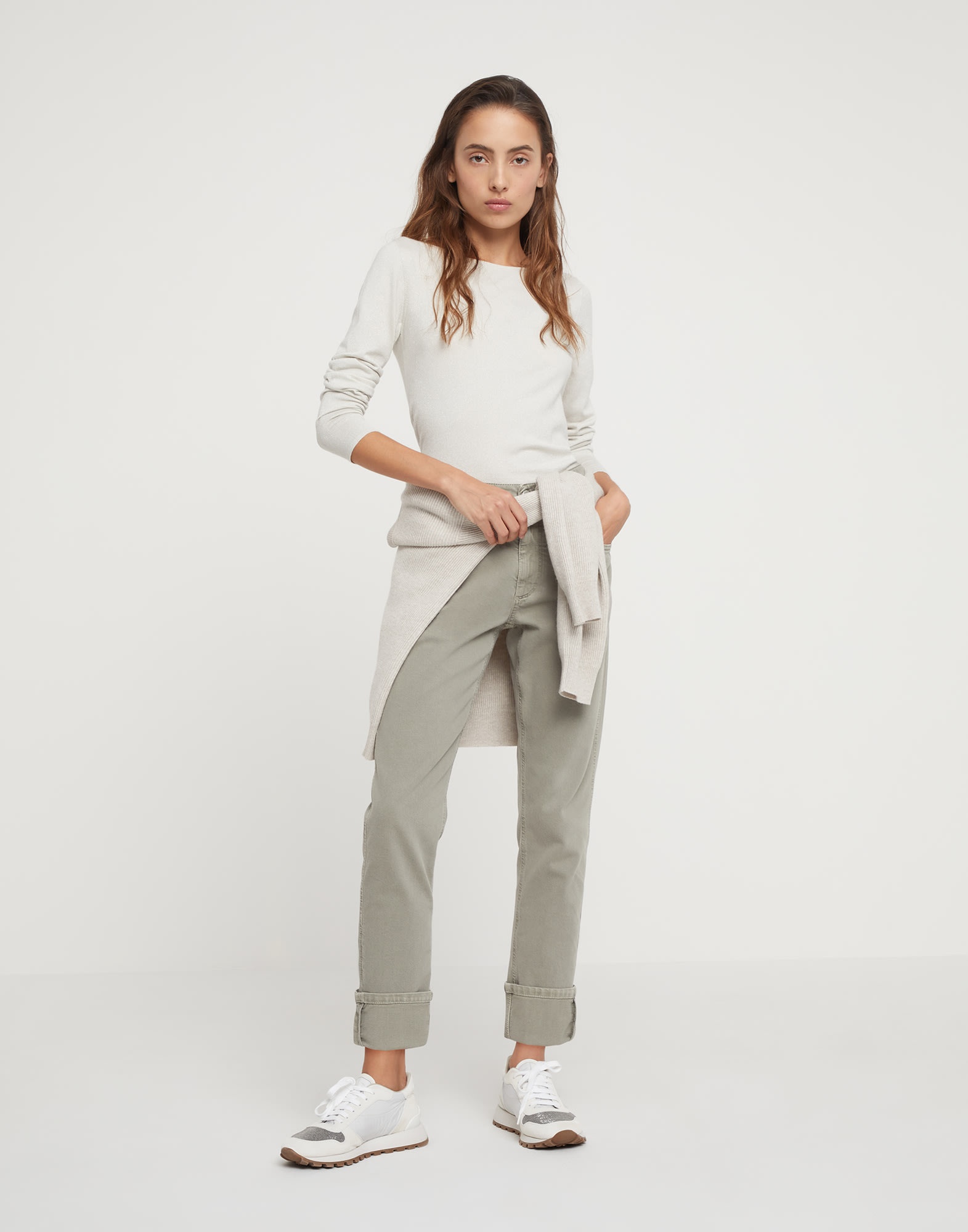 Garment-dyed comfort soft denim straight trousers with shiny tab - 4