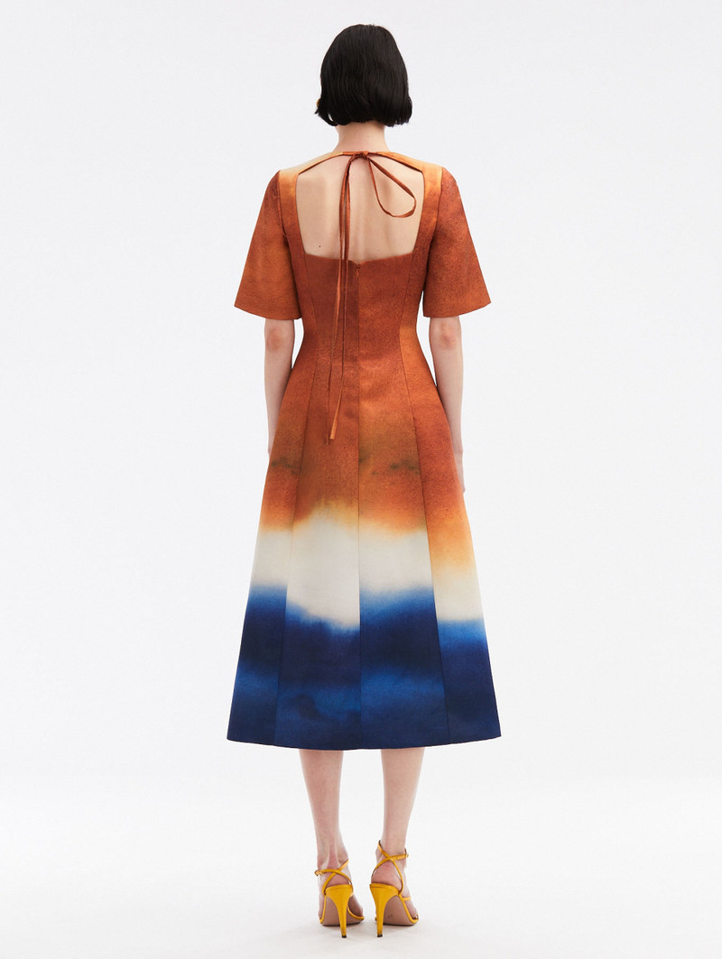 Oscar de la Renta ABSTRACT OMBRÉ SATIN DRESS outlook