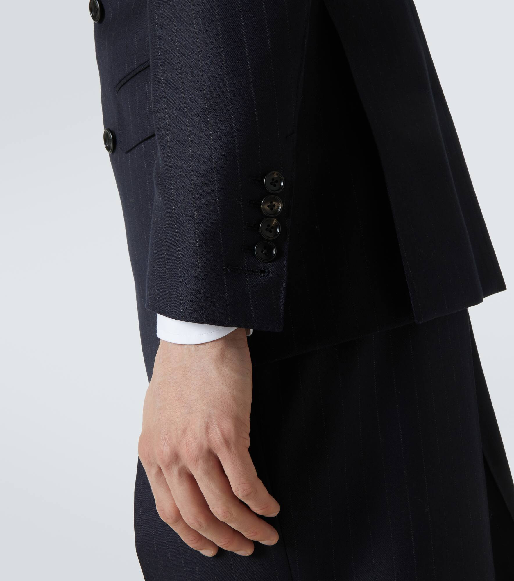 Pinstripe double-breasted wool blazer - 7