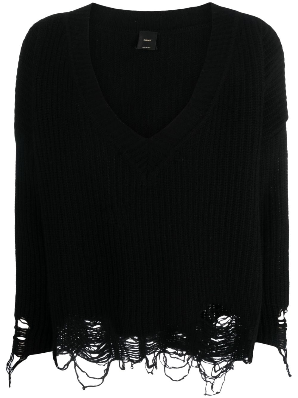 ripped V-neck knitted jumper - 1