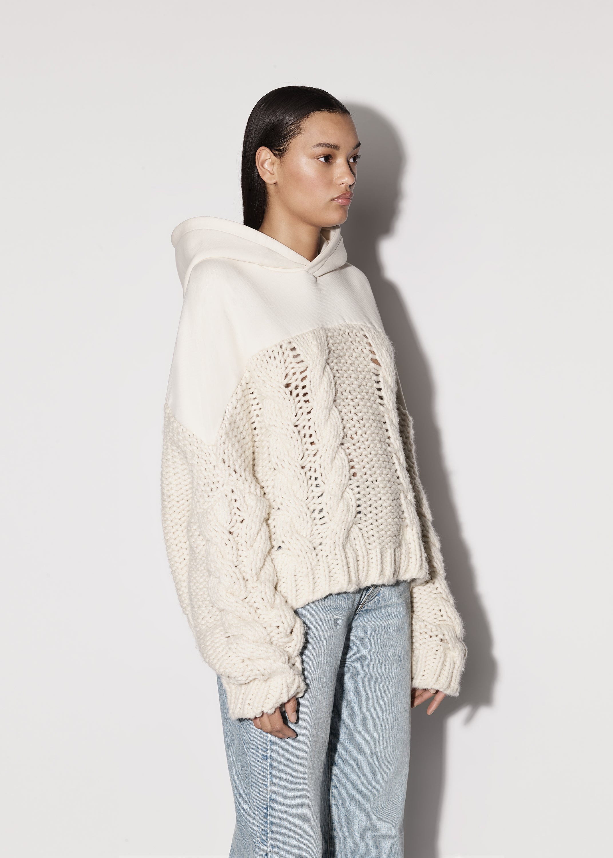 CABLE KNIT HYBRID HOODIE - 4