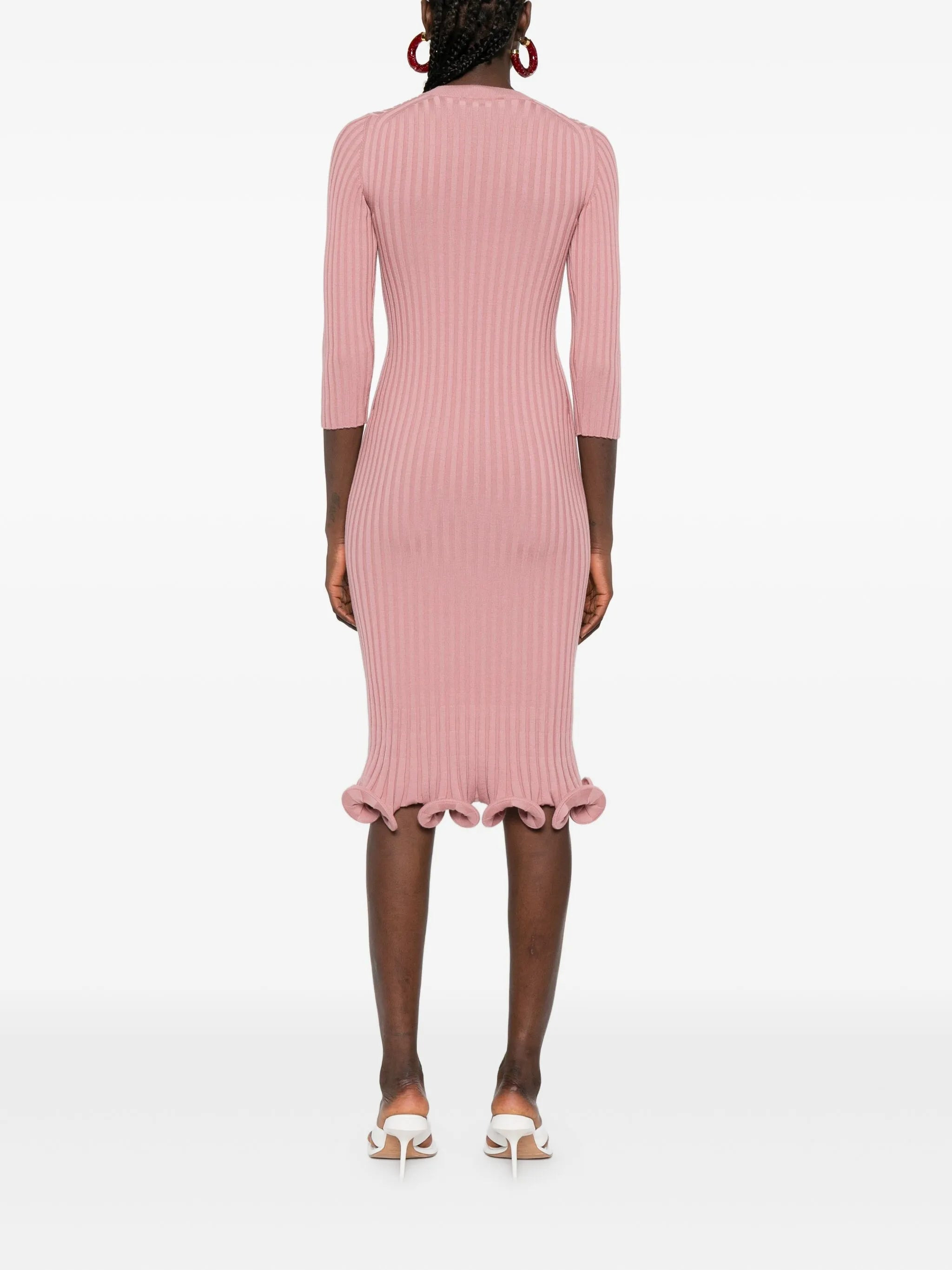 ribbed-knit ruffled midi dress - 4