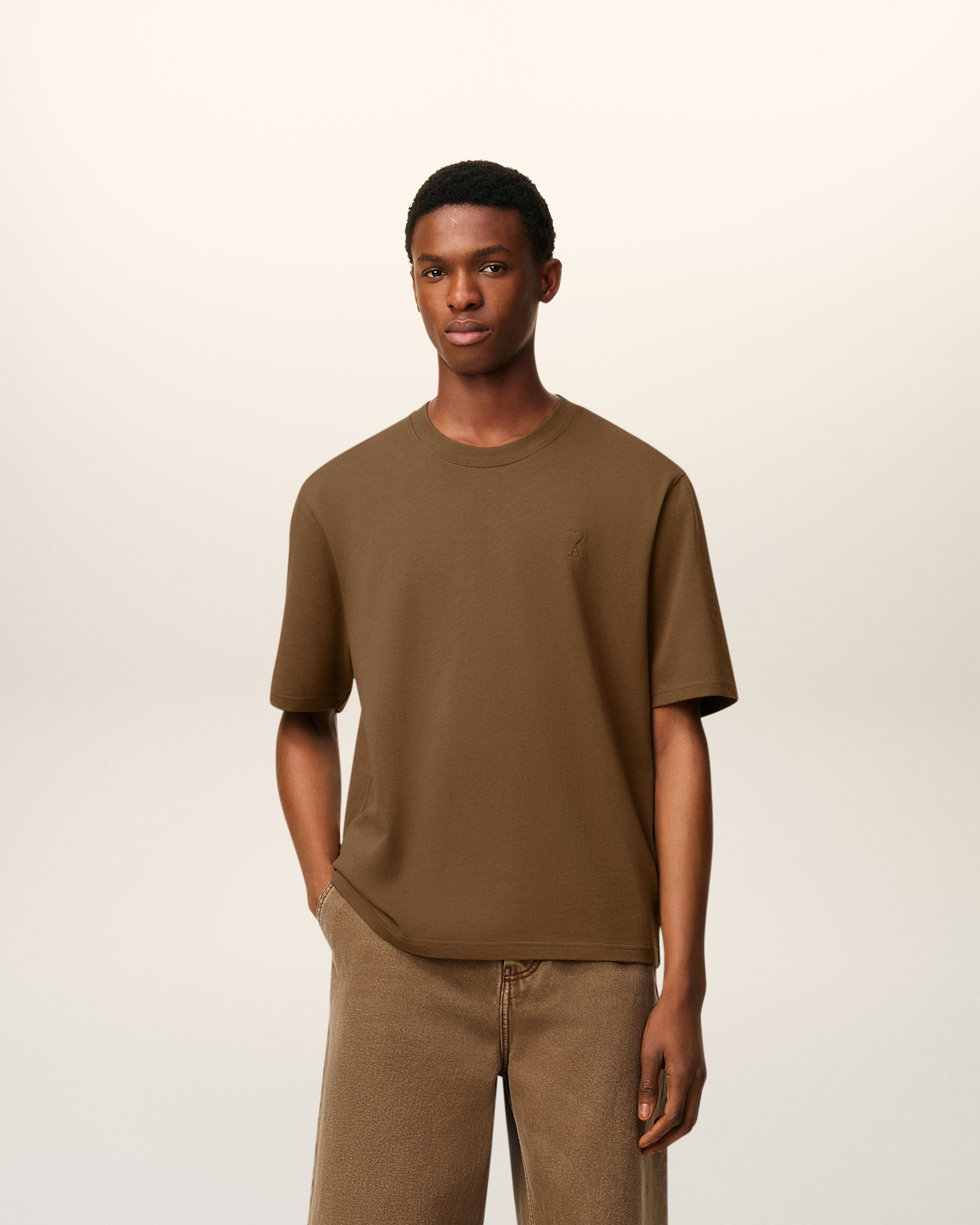 BROWN COTTON AMI DE COEUR T-SHIRT - 2