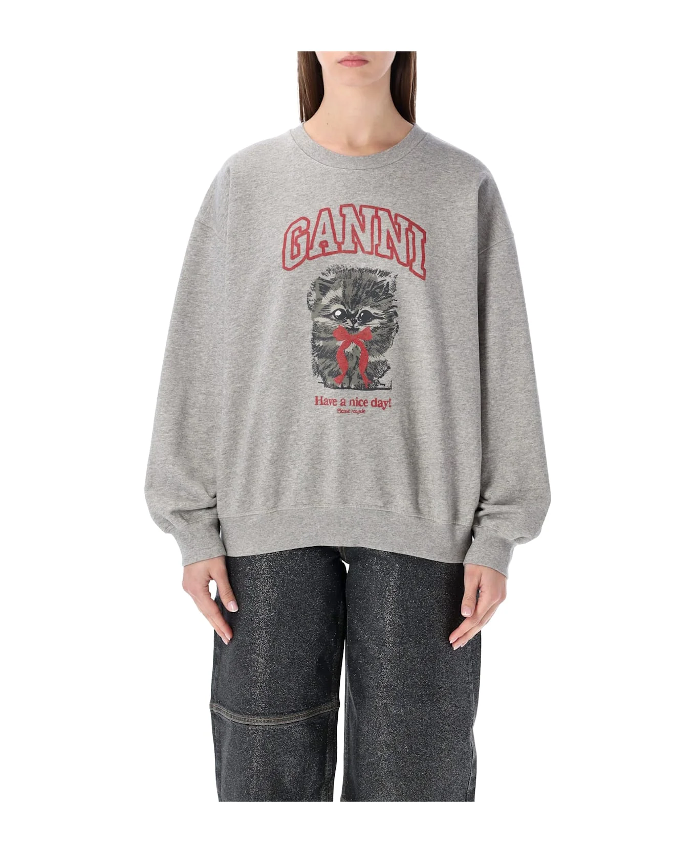 Ganni Grey Kitty Graphic Sweatshirt - 1