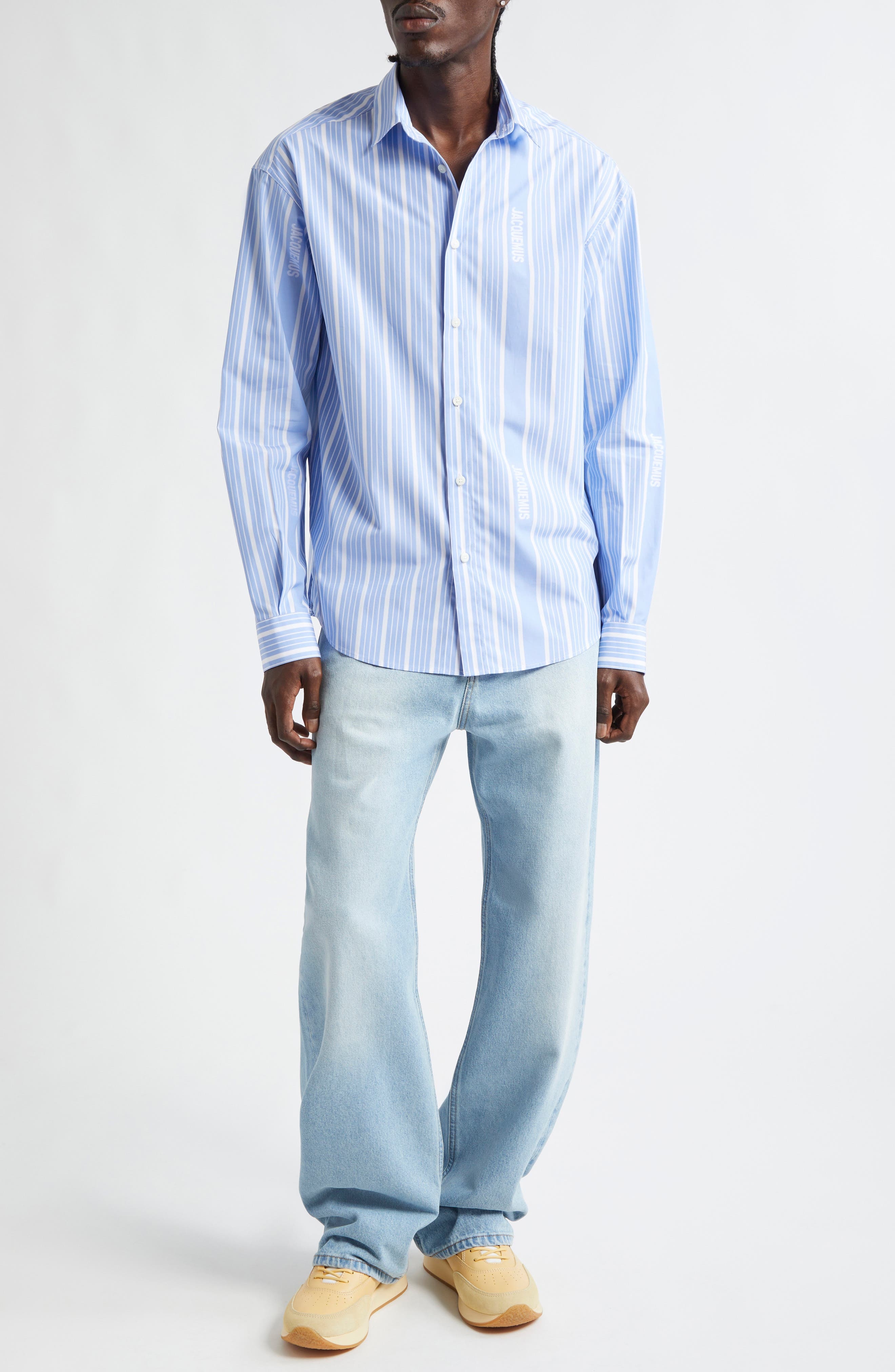 Jacquemus La Chemise Simon Straight Fit Stripe Button-Up Shirt in Jacquard Business Big Log at Nords - 2