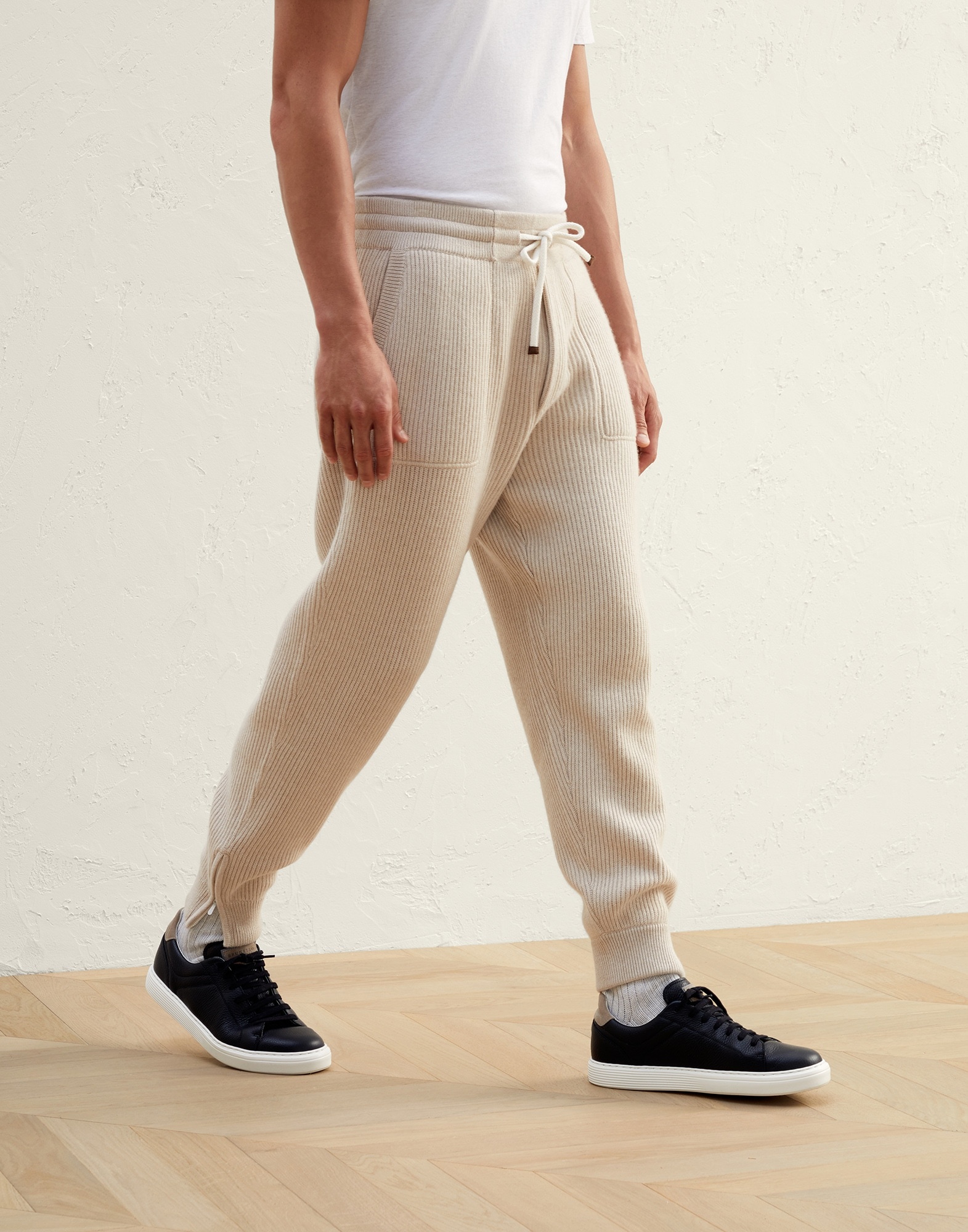 Brunello Cucinelli Cashmere English rib knit joggers with zipper