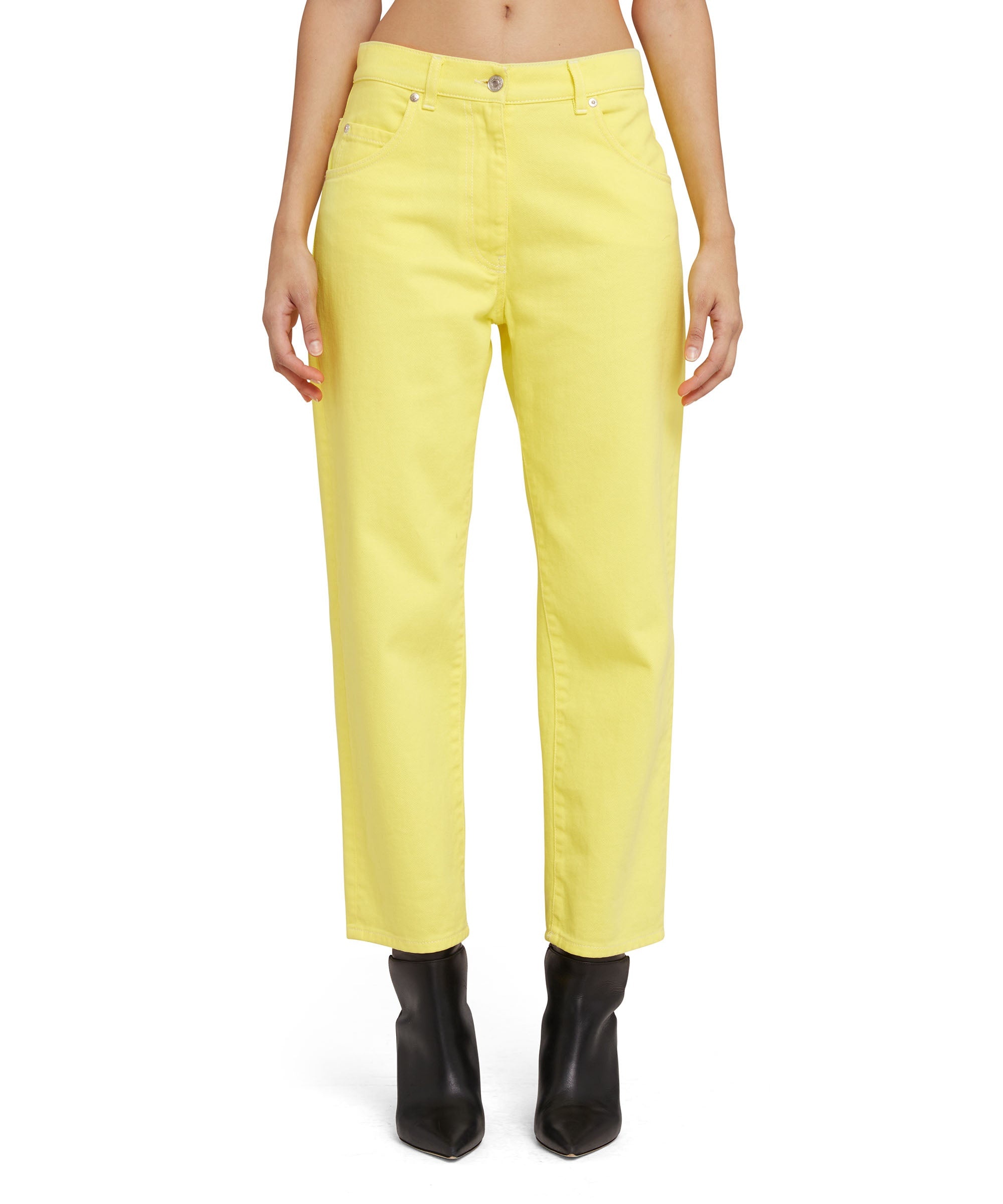 パンツ MSGM Women Straight Pants 3441MDB10 YELLOW Msgm Yellow Green Cotton High Waist Straight Long Pants