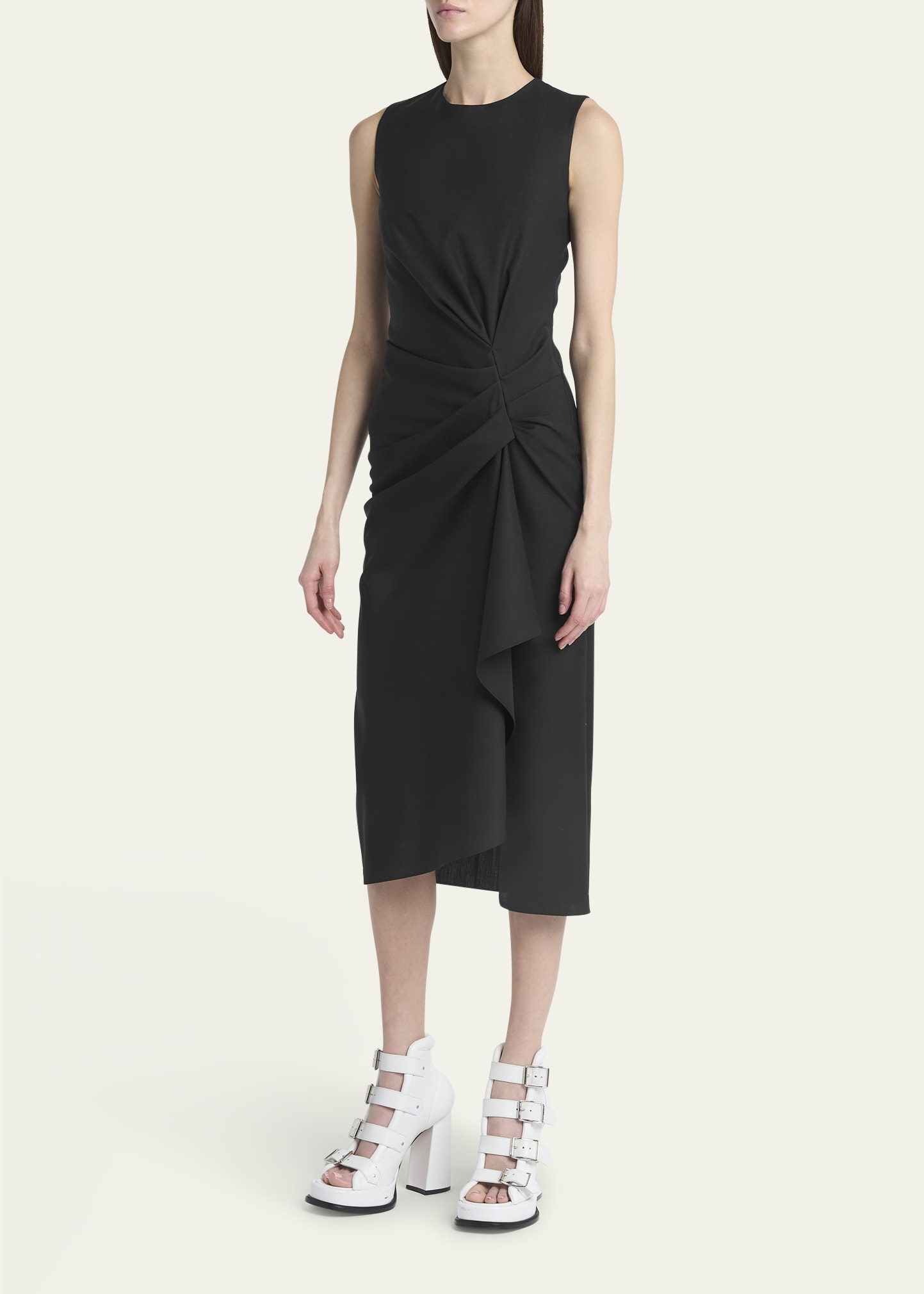 Gathered Side Wool Midi Dress - 4